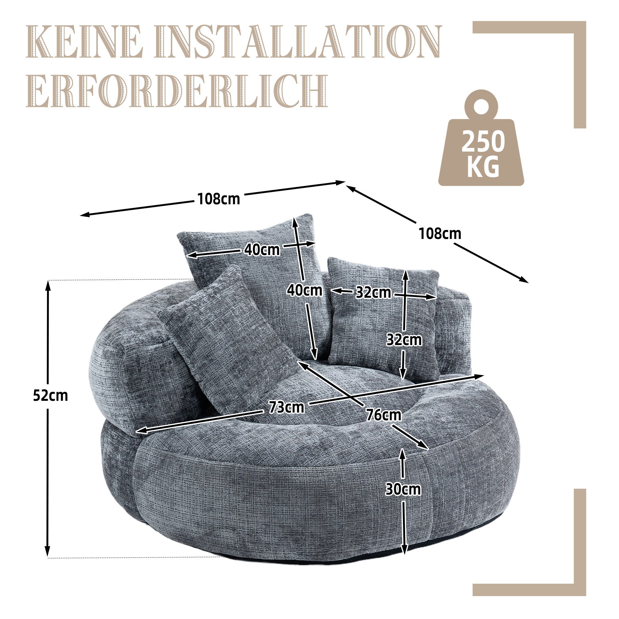 Celya Sitzsack Lazy Sofa Gaming Sofa Stuhl mit drei Kissen,hoch Rücken Sitz günstig online kaufen