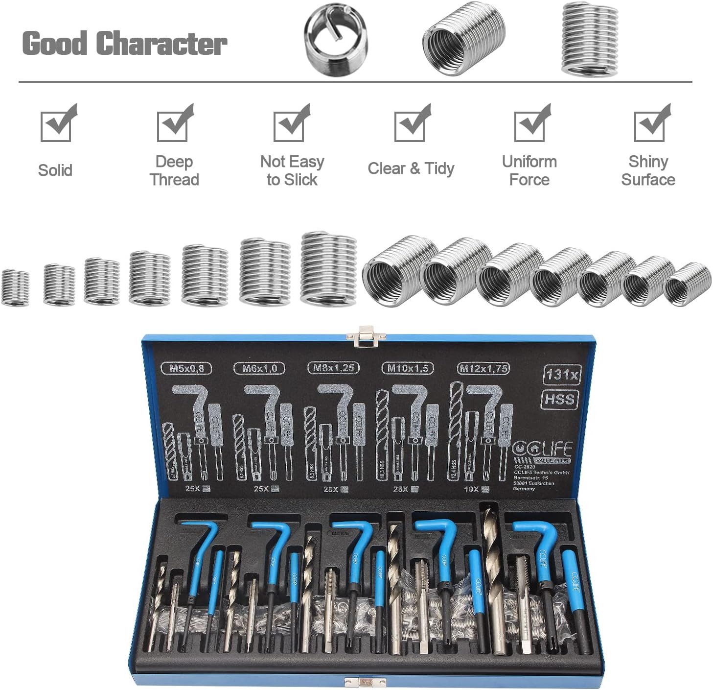 CCLIFE Gewindeschneider Gewindereparatur Gewind Reparatur Satz Einsätze Hülsen, 131-tlg.