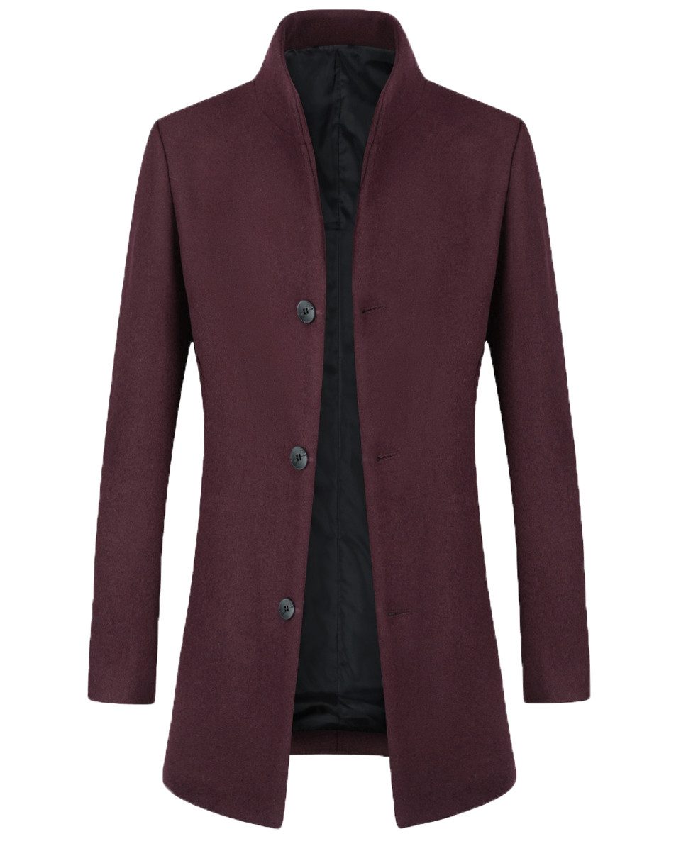 Allthemen Wintermantel warmer Wintermantel aus Wollmisch Herren Wollmisch-Wintermantel Slim Fit mittellang Stehkragen Business