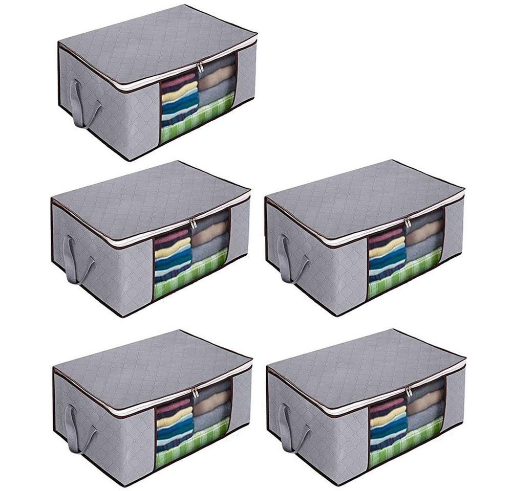 TUWENA Unterbettkommode 5 Stück Aufbewahrungstasche Schrank Organizer, Faltbar Kleiderschrank (5 St), Zum Organisieren Kleidung, Bettwäsche, Bettdecken, Steppdecke, Grau