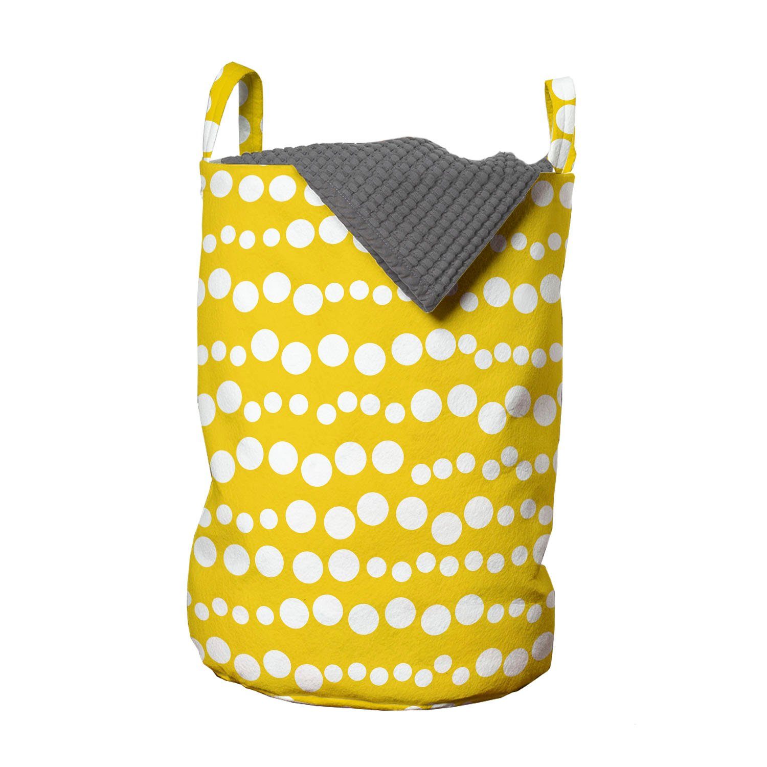 Abakuhaus Wäschesäckchen Wäschekorb mit Griffen Kordelzugverschluss für Waschsalons, Gelb und Weiß Doodle Kreise