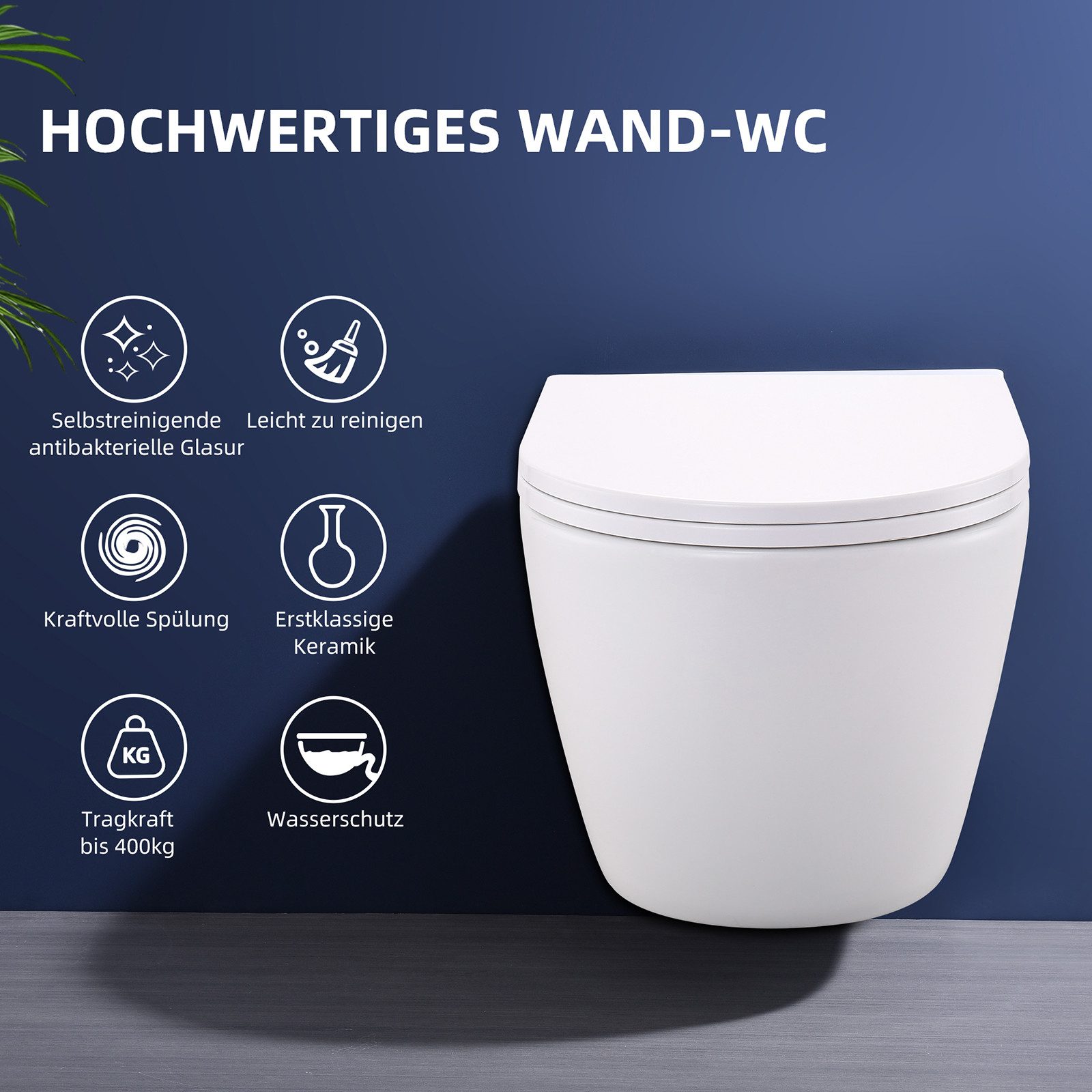 Tiefspül-WC Hänge WC Spülrandlos Toilette 360° Einloch Superspin Spülung