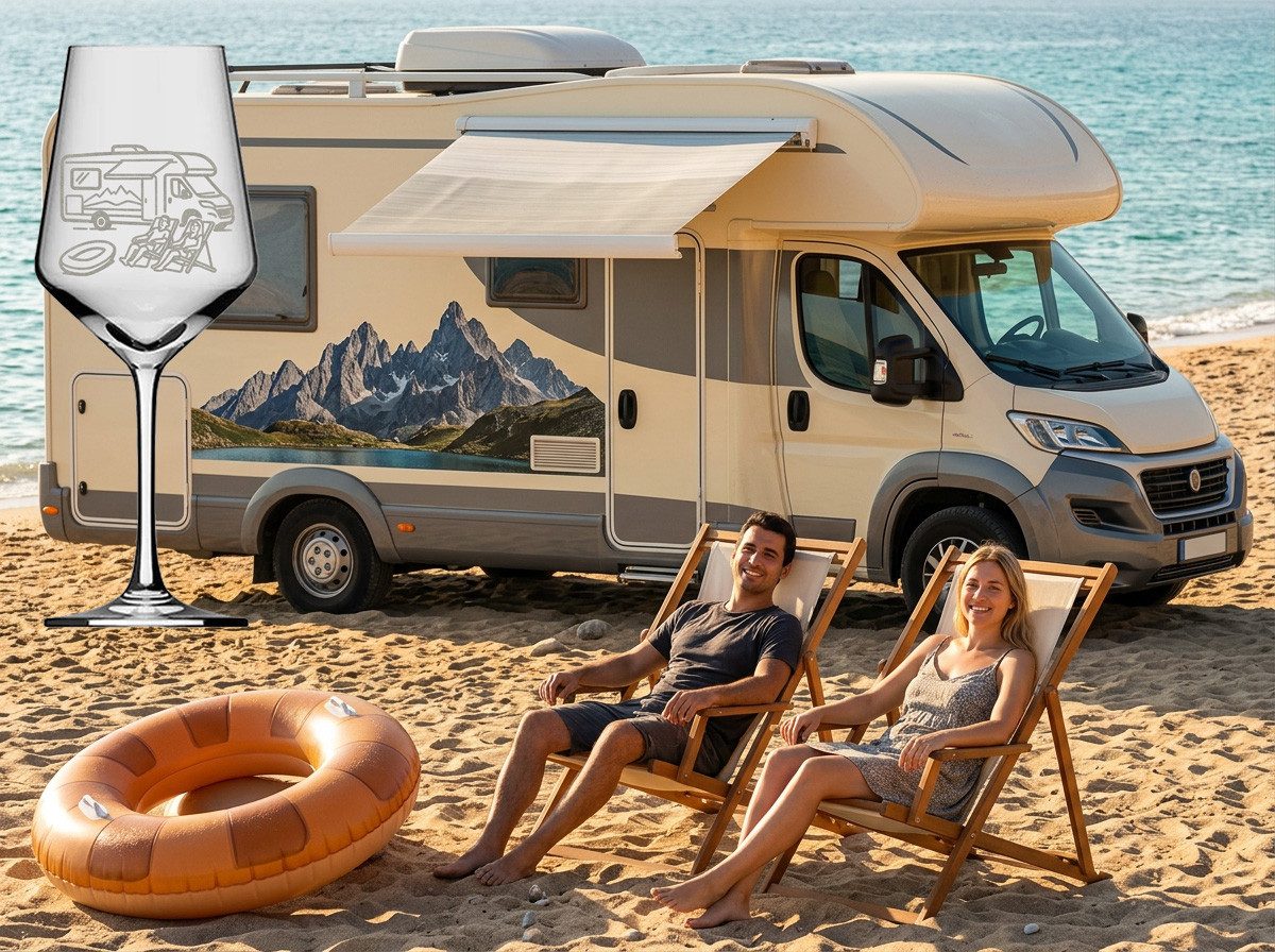 eXODA Weinglas Gravur Camper 350ml spülmaschinenfest für Weinliebhaber, 1-tlg., Glas, Atemberaubende Darstellung