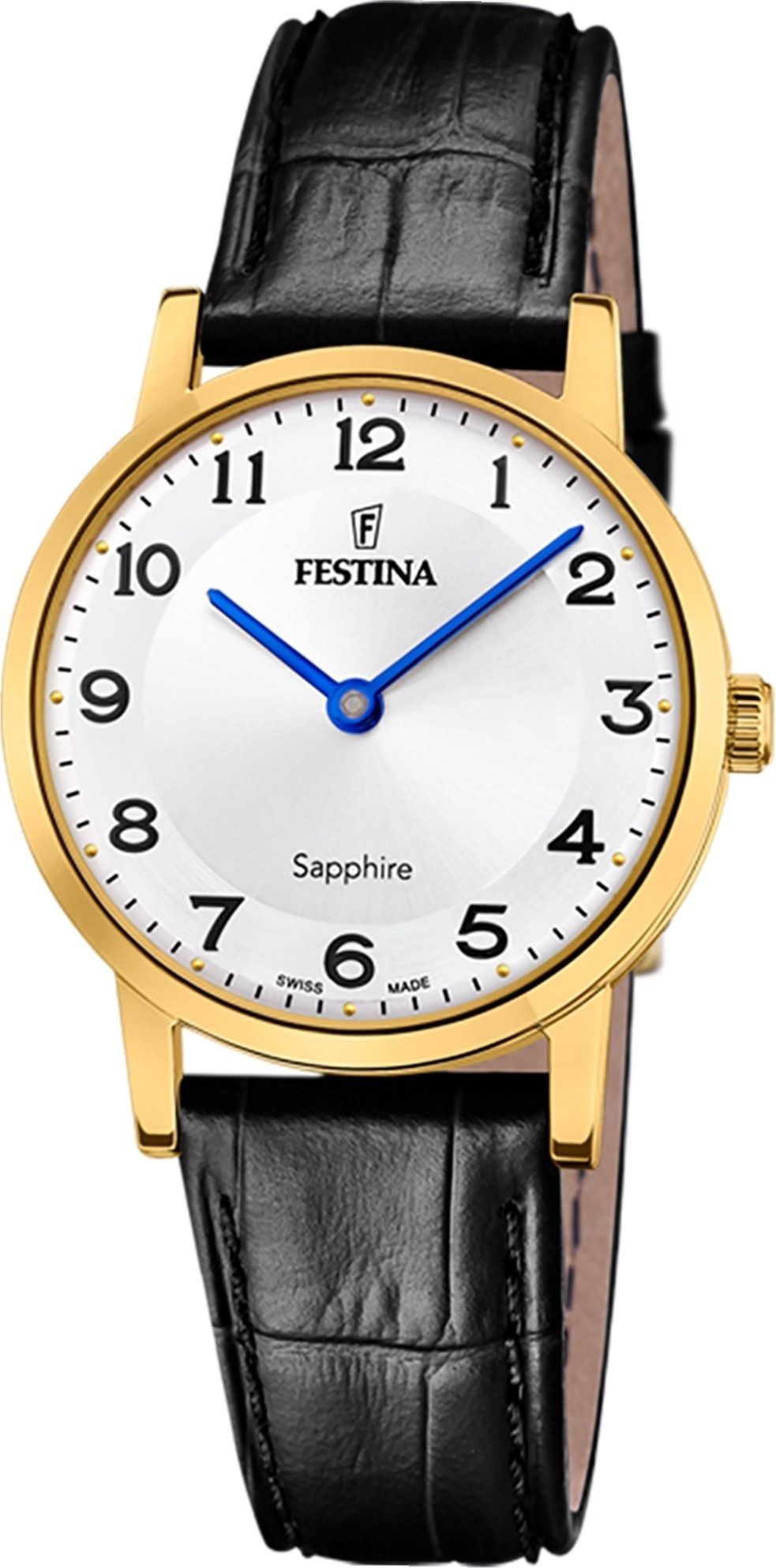 Festina Quarzuhr Festina Damenuhr Leder schwarz Festina, (Analoguhr), Damen Armbanduhr rund, Lederarmband schwarz, Elegant