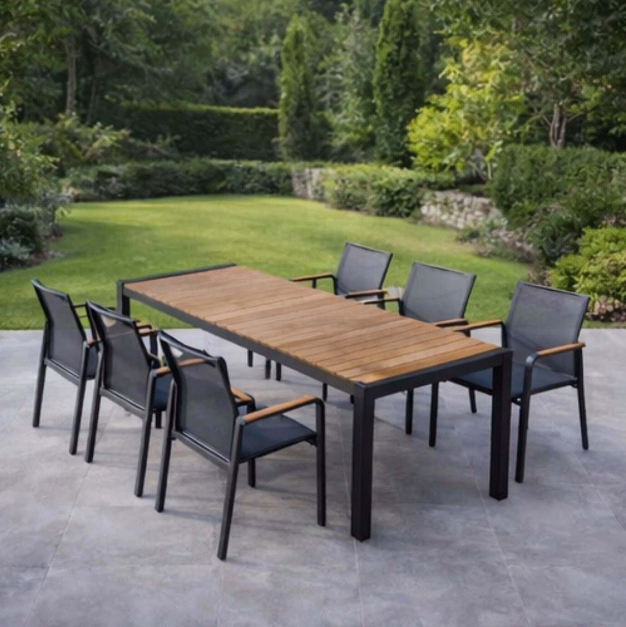 Best Garten-Essgruppe Paros, (Spar-Set, 7-teilig, 1 Tisch, 6 Stapelstühle), Stuhl platzsparend stapelbar, pflegeleichtes Aluminium