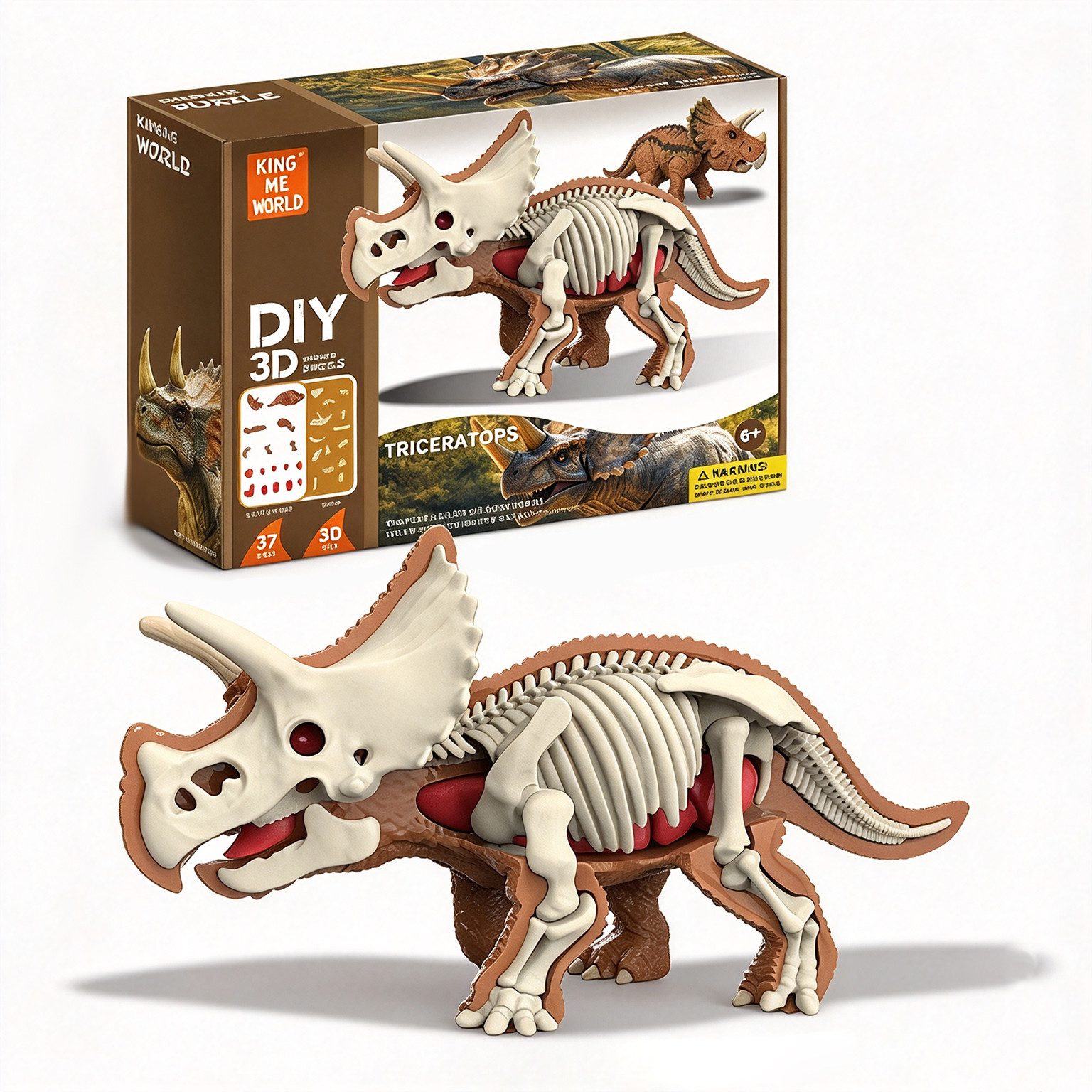 Esun 3D-Puzzle Dinosaurier SpielzeugTriceratops, 3D Puzzle 37 TLG ab 6 Jahren, 37 Puzzleteile, Triceratops Skelett Puzzle mit Organen für Kinder