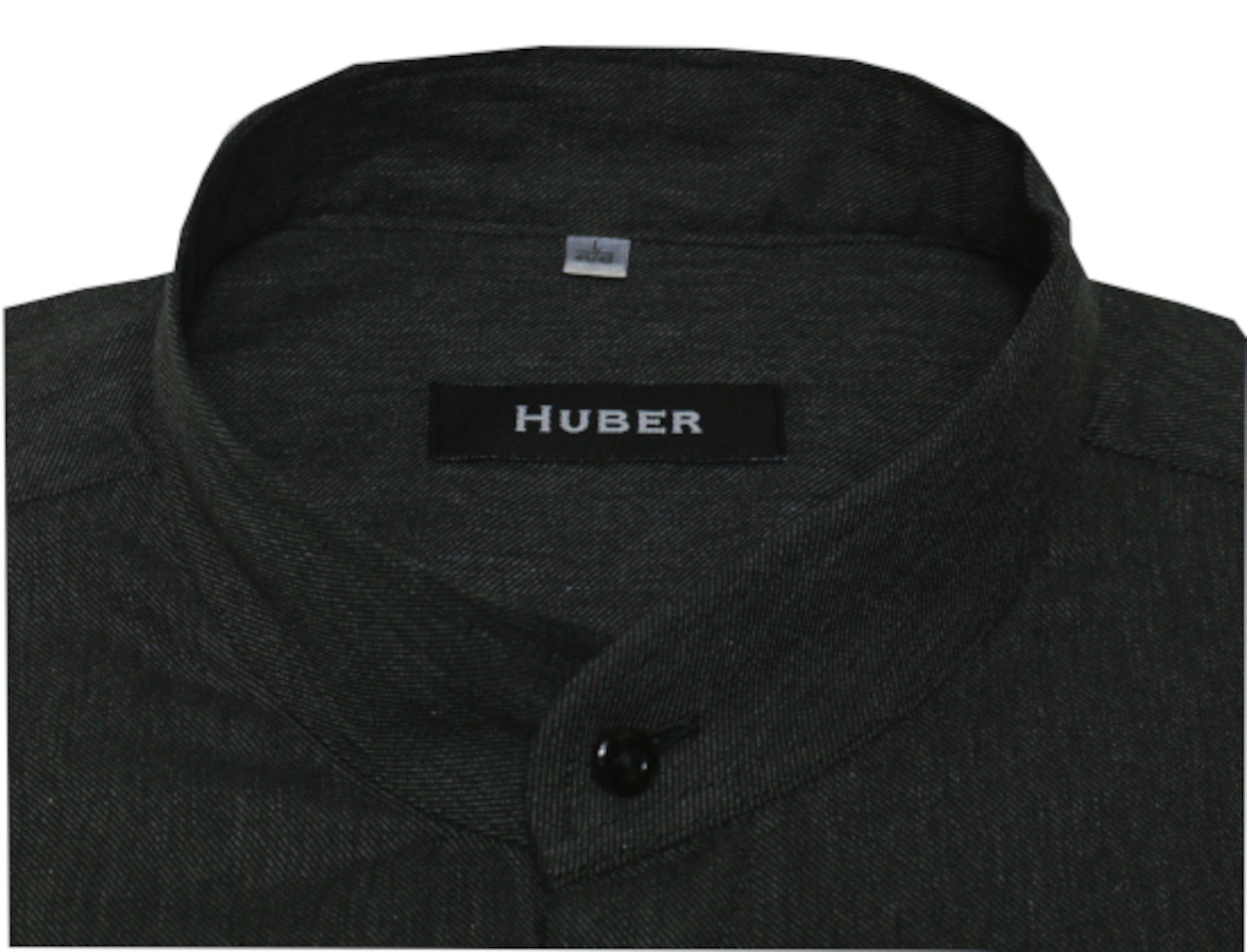 HU-0095 Made Schnitt, EU weicher Huber Langarmhemd Hemden Stehkragen, grau Regular Twill, in Fit-gerader