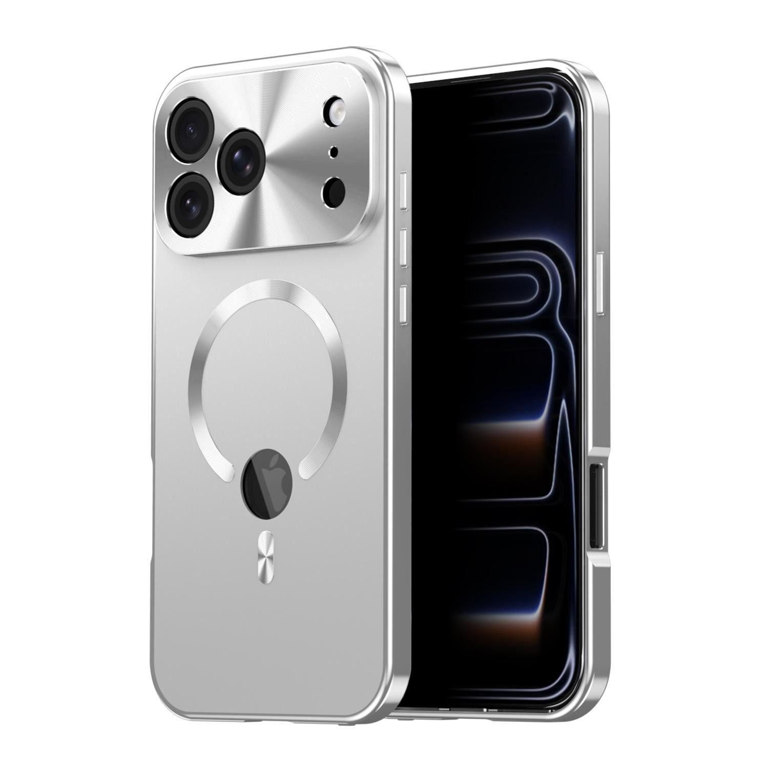 Wigento Handyhülle Für Apple iPhone 17 Pro Full Cover MagSafe Metallrahmen Silber, Magnetverschluss, MagSafe-kompatibel, stoßfest, präzise Aussparungen