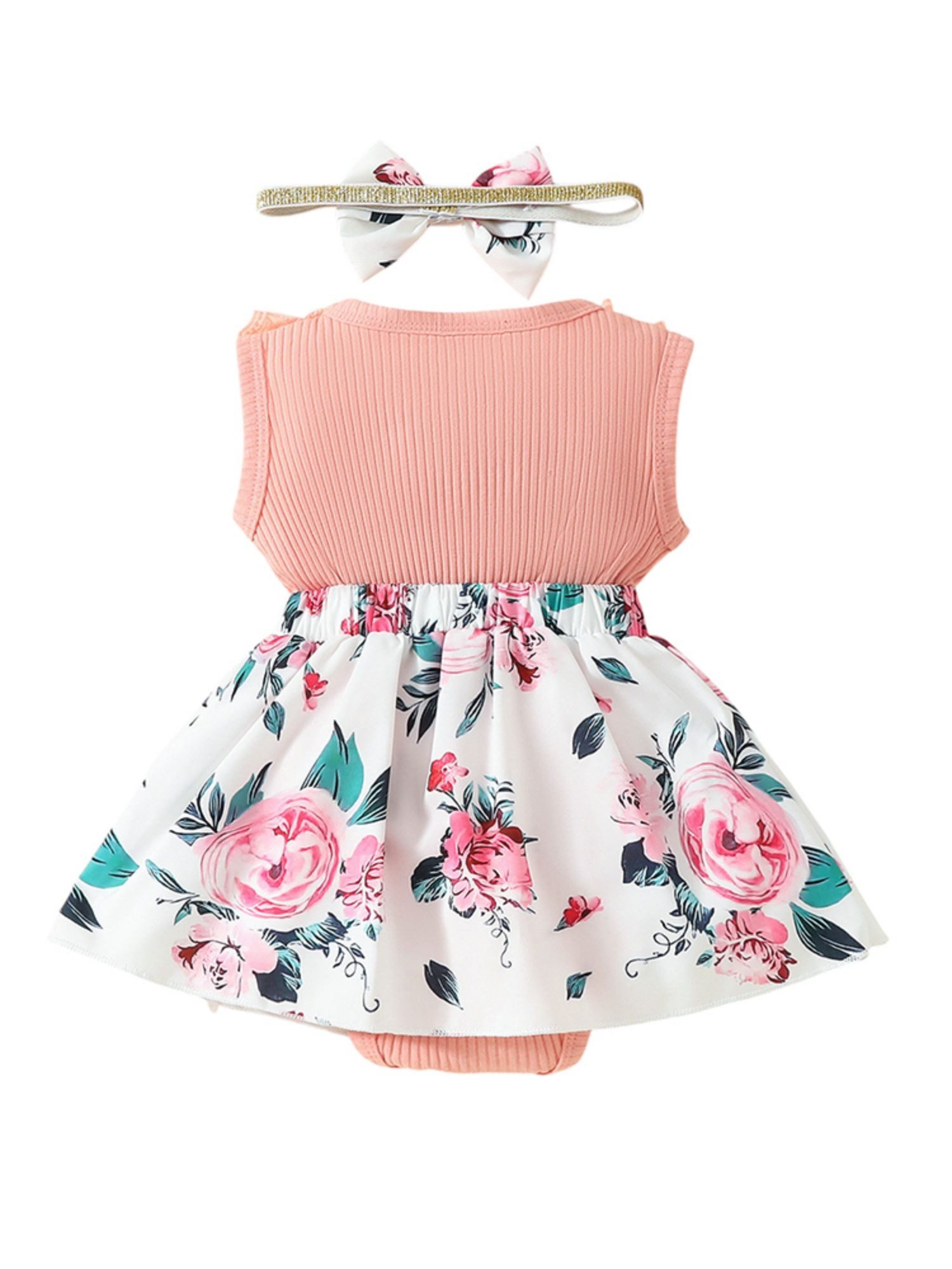 Lapastyle Strampler Neugeborene Babykleidung mit Sptize Sommerkleid süß Partykleid Set (Set, 2-tlg) Baby Mädchen Kurzarm Blumen Strampler & Haarband Outfit A-Linien-Kleid