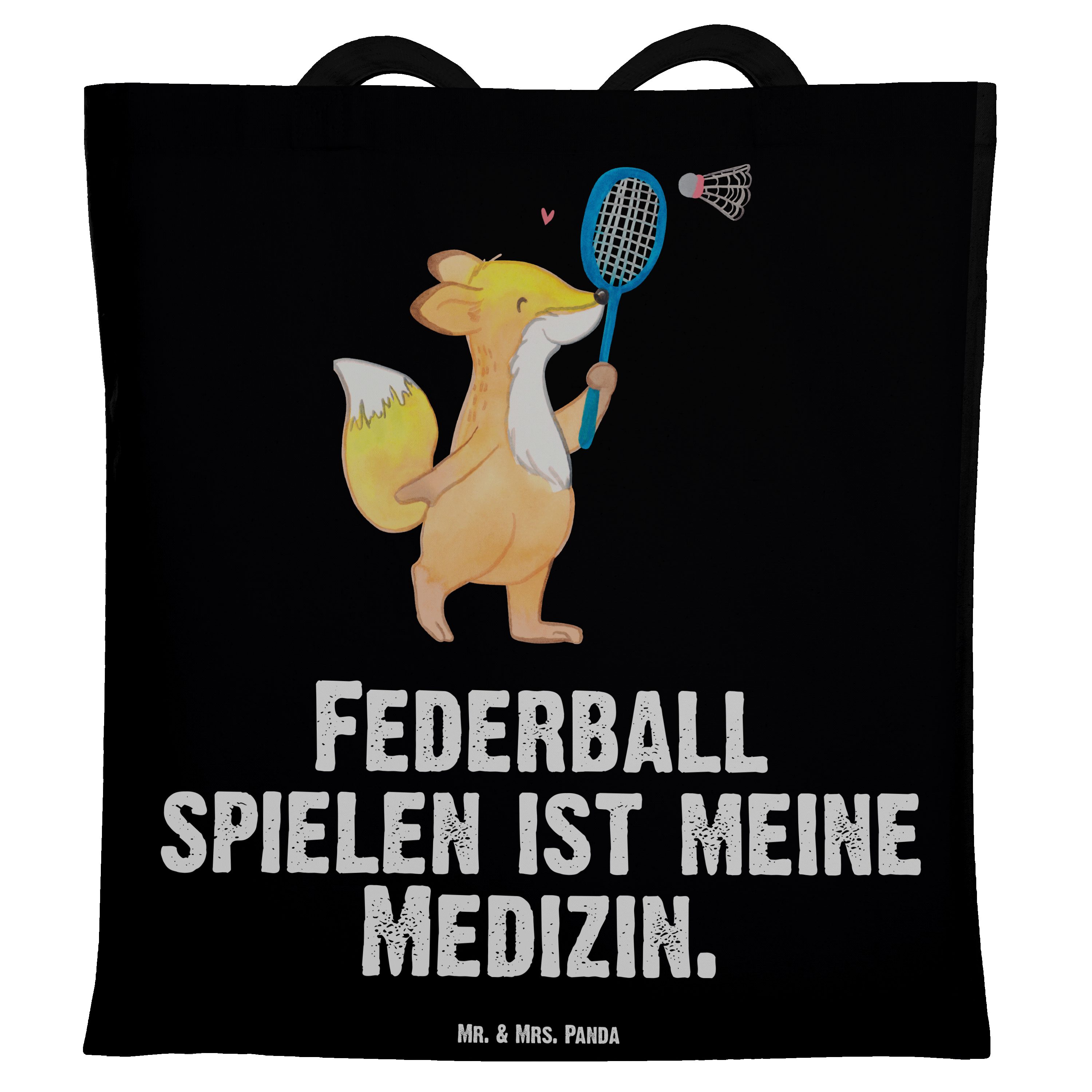 Mr. & Mrs. Panda Tragetasche Fuchs Federball spielen Medizin - Schwarz - Geschenk, Badminton, Jute (1-tlg)