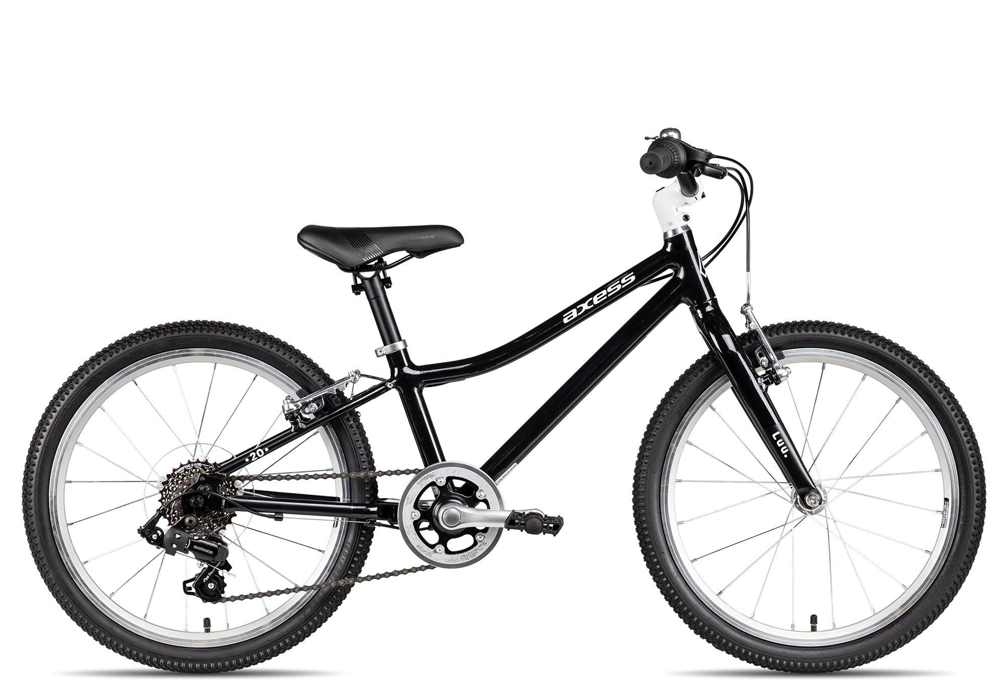 Axess Kinderfahrrad LUU. 20, 7 Gang Shimano Tourney RD-FT35, Super Short Cage Schaltwerk, Kettenschaltung, besonders leichtes Kinderfahrrad schwarz/grau