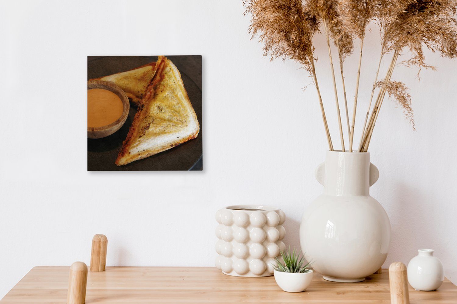mit Leinwand Bilder (1 pikanter Schlafzimmer für Wohnzimmer St), Leinwandbild Schinken-Käse-Toast OneMillionCanvasses® Sauce,
