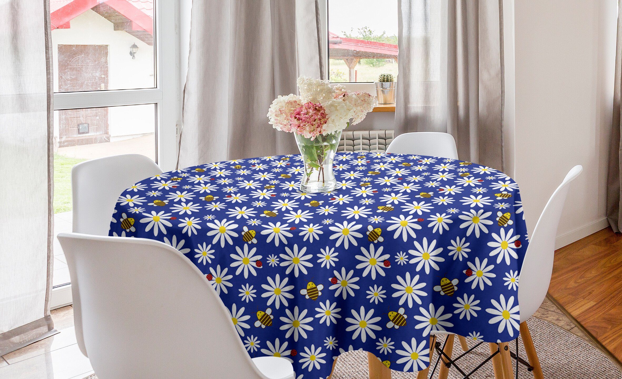 Abakuhaus Tischdecke Kreis Tischdecke Abdeckung für Esszimmer Küche Dekoration, Marienkäfer Glückliche Bugs Kinder Nursery