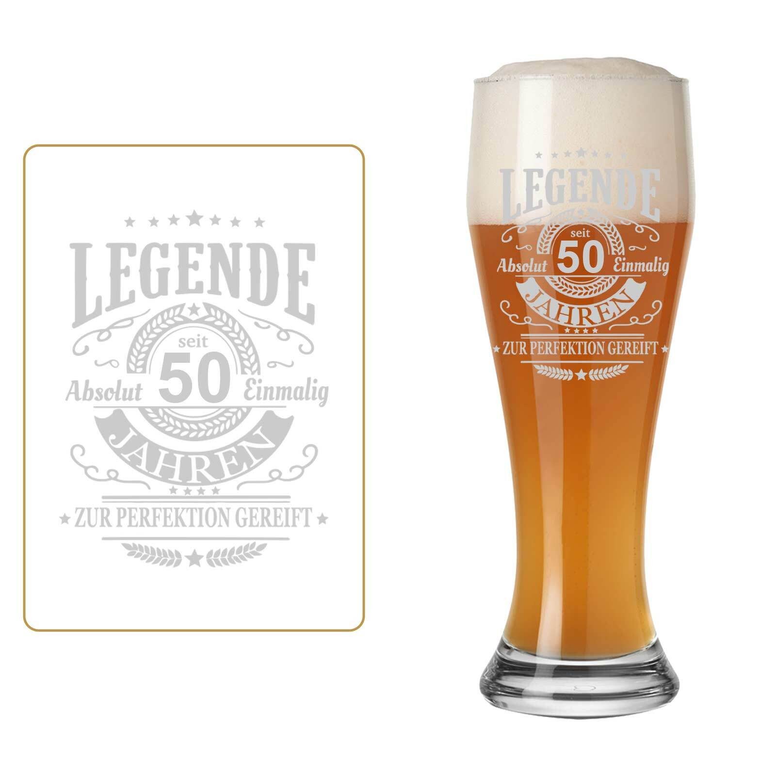 LUXENTU Bierglas Legende seit 50 Jahren Weizenbierglas mit Gravur, 1-tlg., Glas