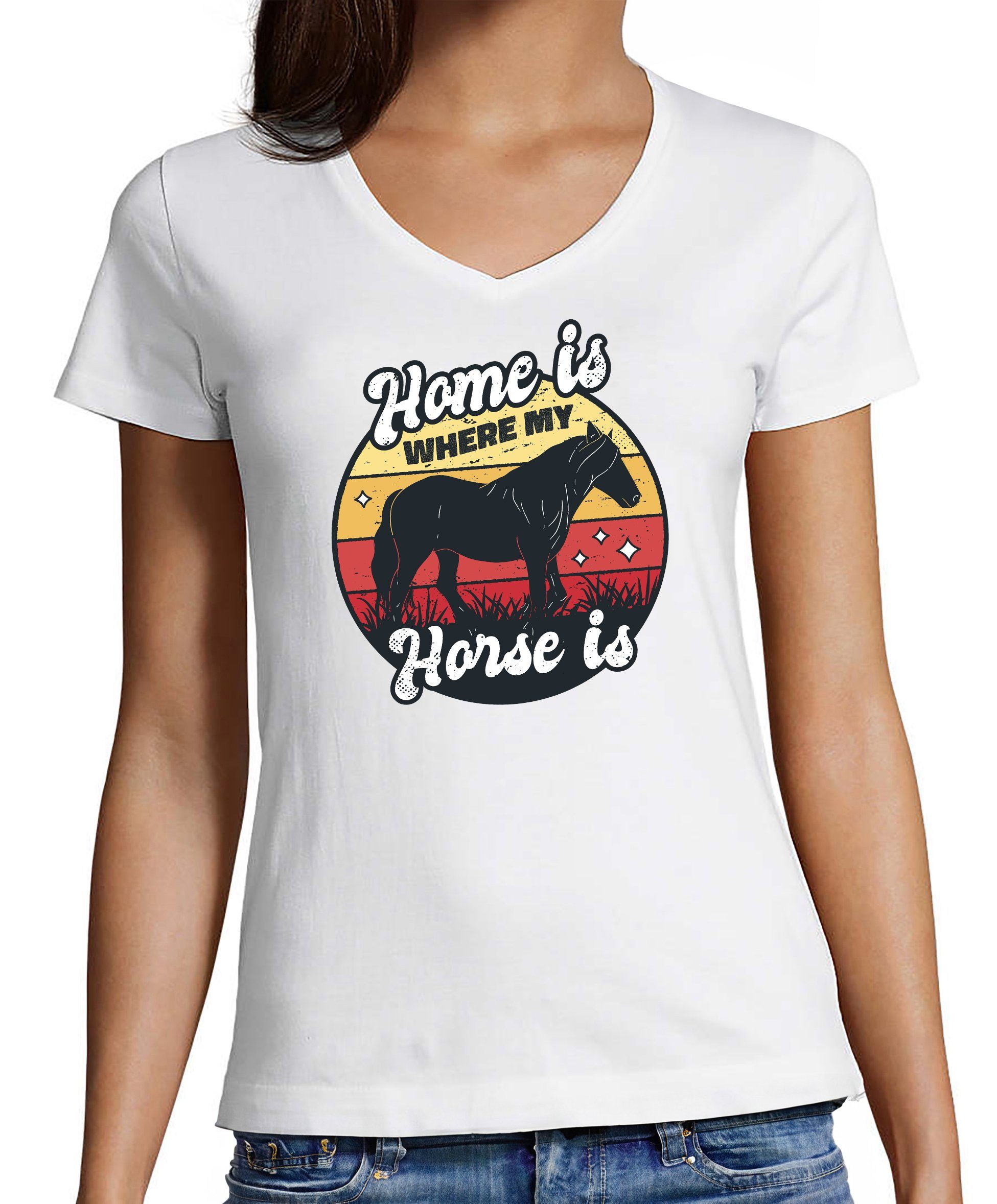 T-Shirt Damen Pferde Print Shirt bedruckt - Home is where my Horse is