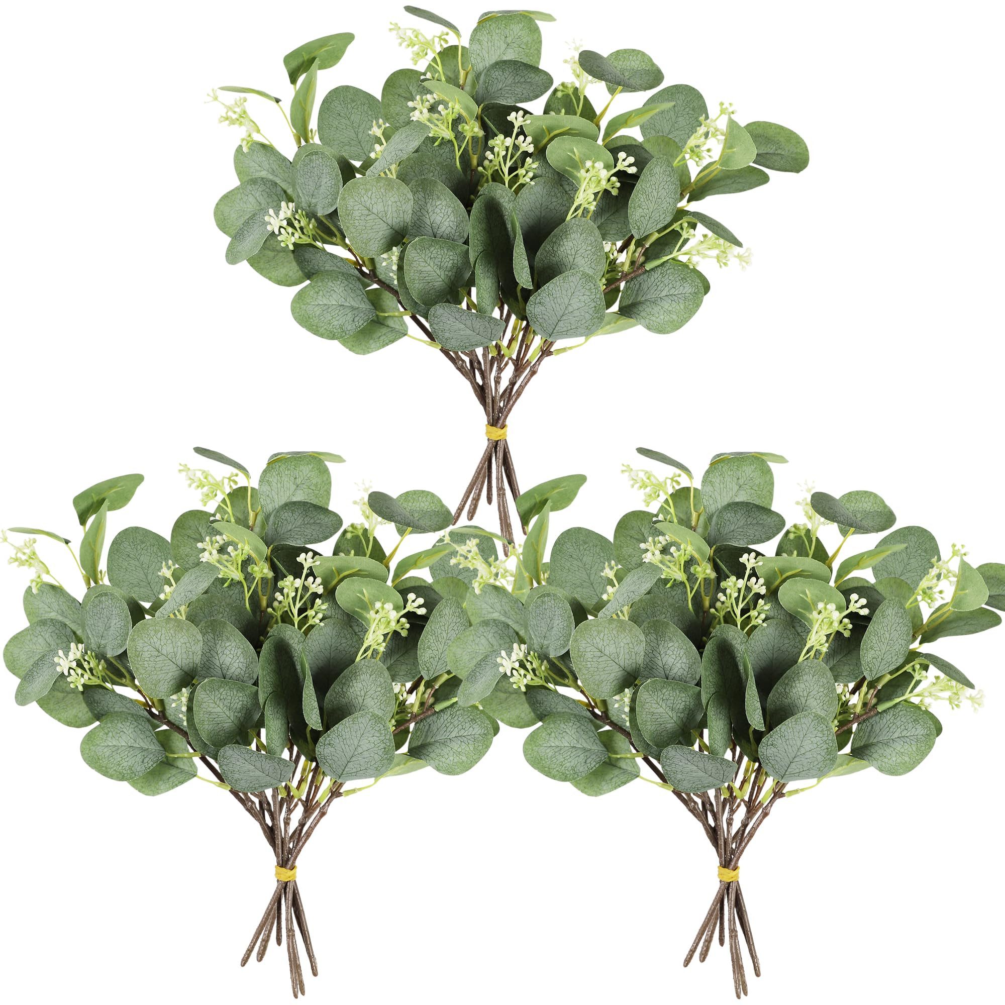 Kunstblumenstrauß Künstliche Pflanzen Eukalyptus Deko 12Pc Hinterlässt Zweige, HYTIREBY, Pflanze für Hochzeit, Gartenhaus, Büro, Indoor Outdoor Dekoration