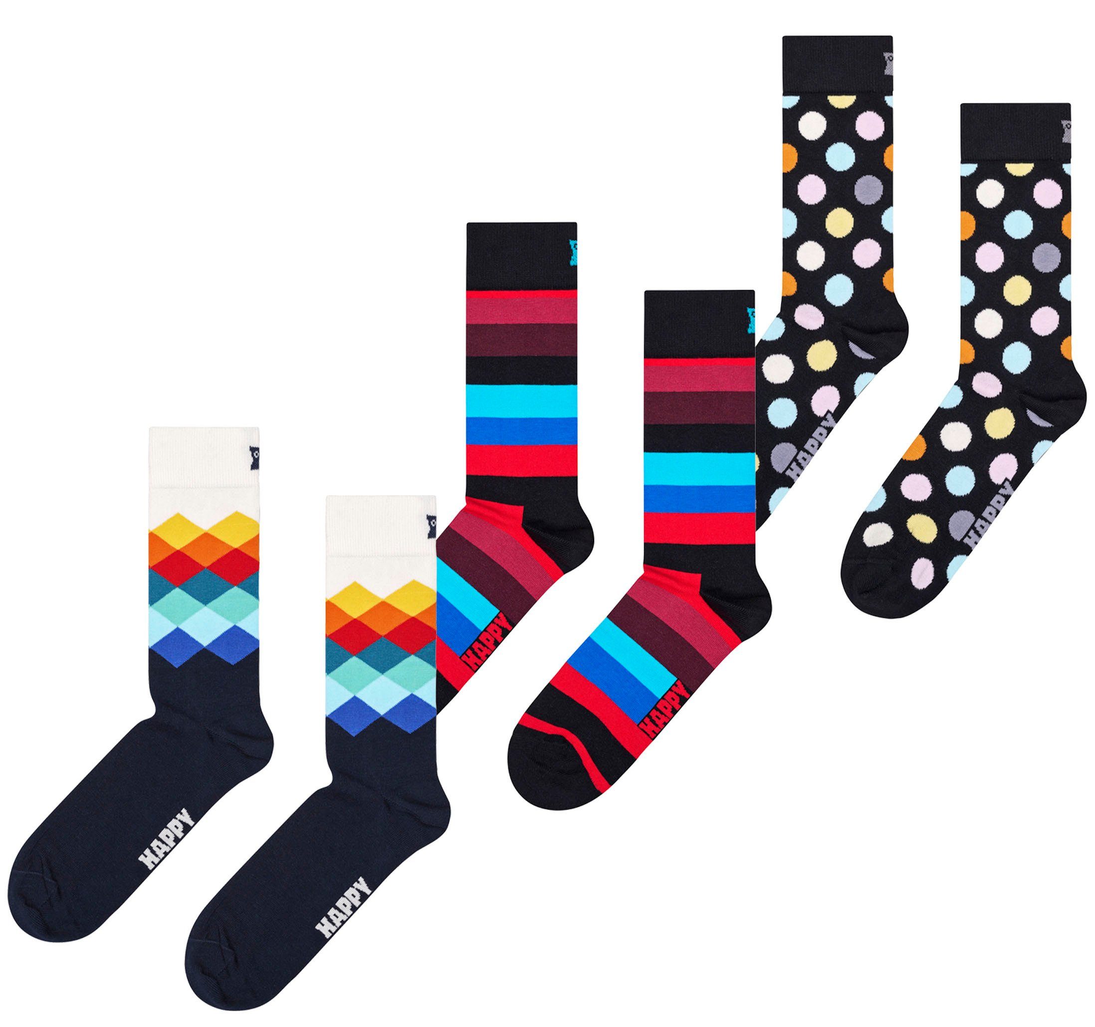Happy Socks Socken (3-Paar) Big Dot & Faded Diamond & Strip Socks