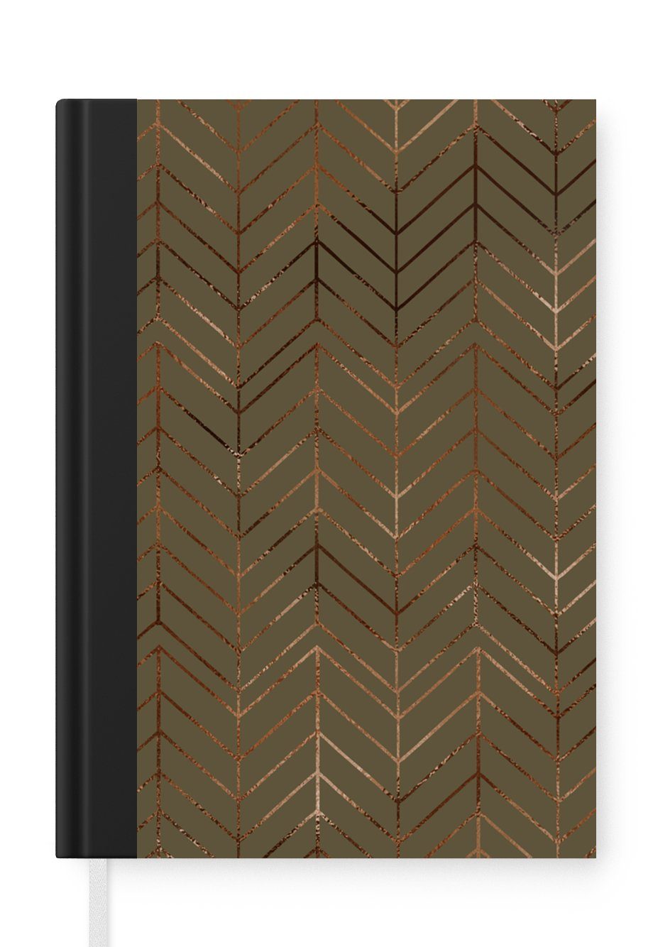 MuchoWow Notizbuch Muster - Linie - Bronze - Grün, Journal, Merkzettel, Tagebuch, Notizheft, A5, 98 Seiten, Haushaltsbuch