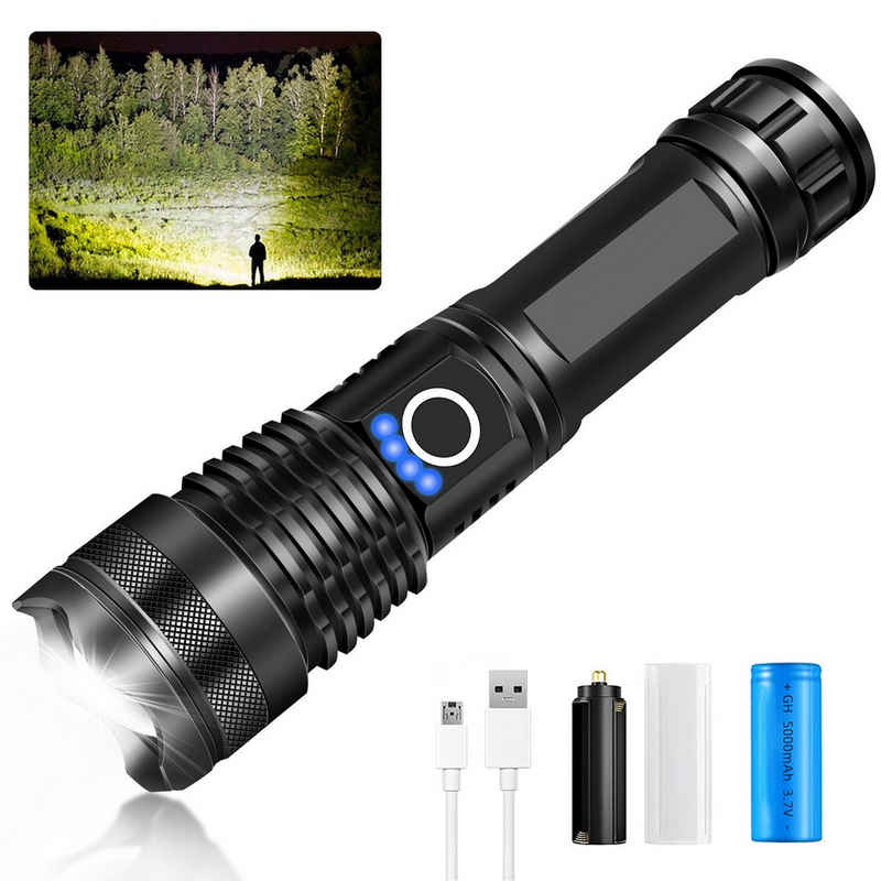 MDHAND LED Taschenlampe LED Taschenlampe USB Aufladbar Taktische Flashlight 5-Lichtmodi (1-St), Ideal für Outdoor Camping, Angeln, Nachts gehen