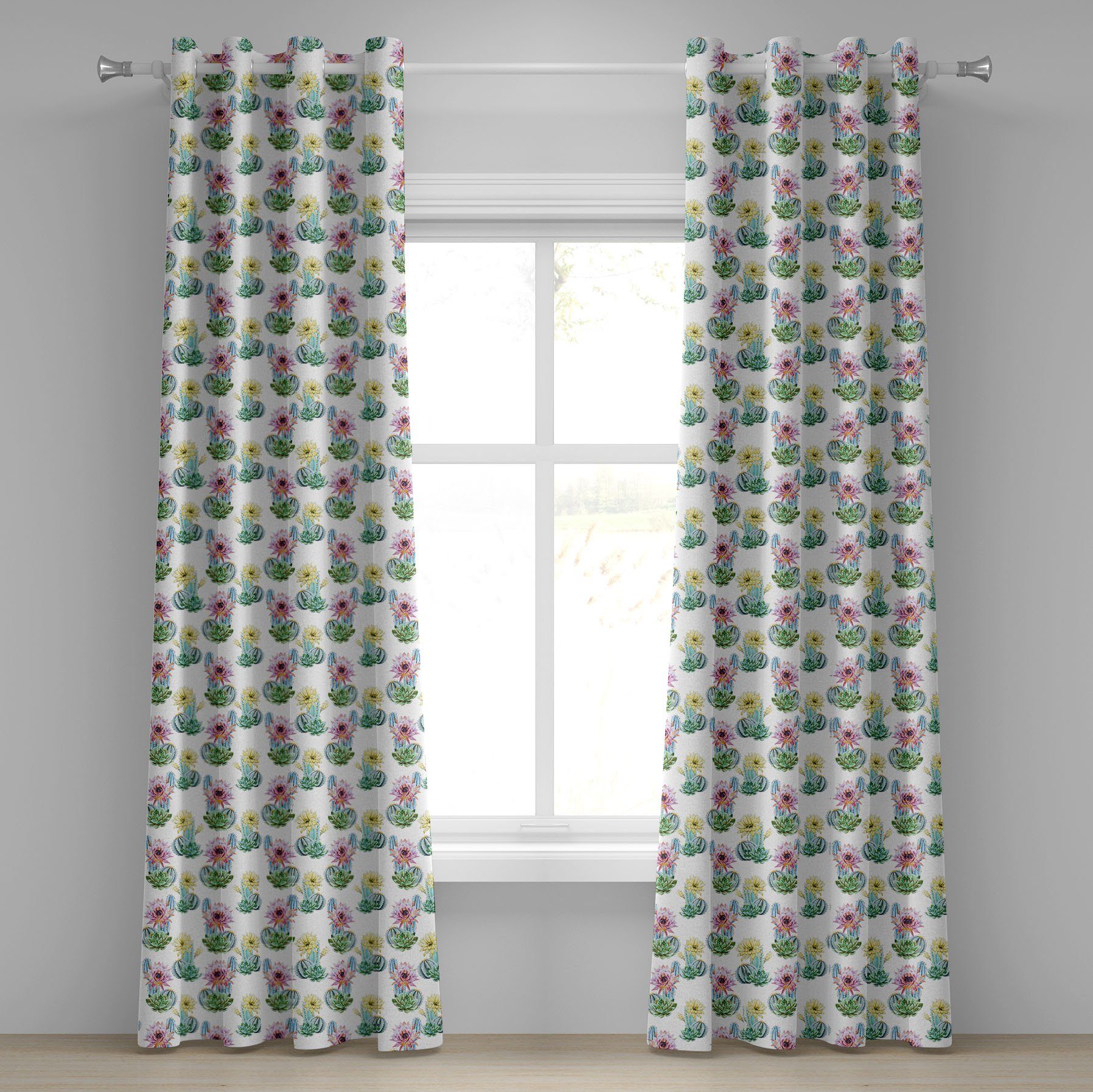 Gardine Dekorative 2-Panel-Fenstervorhänge für Schlafzimmer Wohnzimmer, Abakuhaus, Jahrgang Mexikanische Pflanze Kaktus