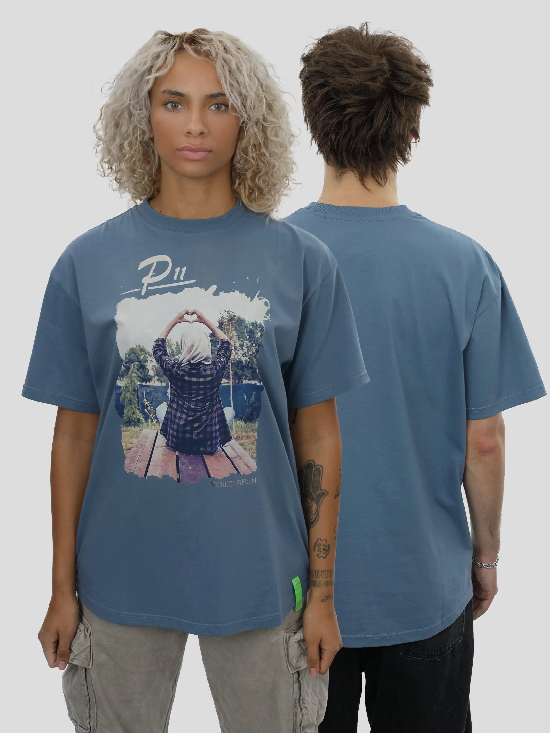 project eleven T-Shirt T-Shirt Oversize Unisex Herz Print in Blau