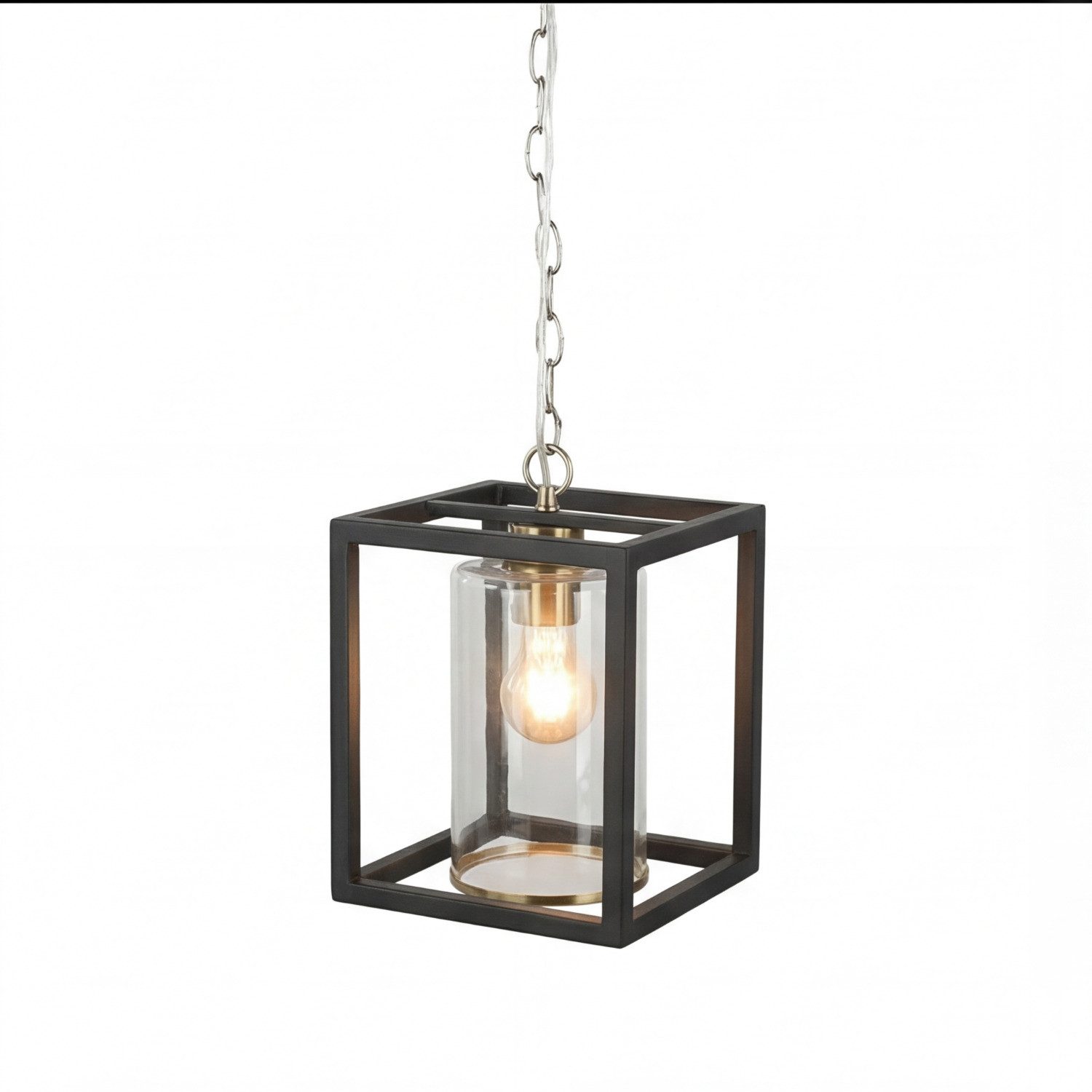 Licht-Erlebnisse Pendelleuchte COVENTRY, ohne Leuchtmittel, Metall Glas B: 20 cm H: max. 140 cm in Schwarz Gold E27 Vintage Look