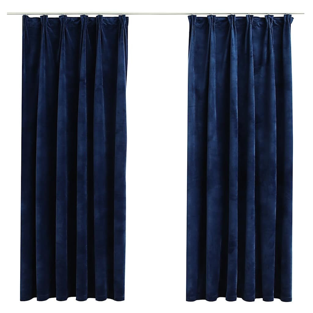 furnicato Vorhang Samtvorhänge Dunkelblau 140 x 175 cm mit Metallhaken, 2er-Set – Bild 2 von 5