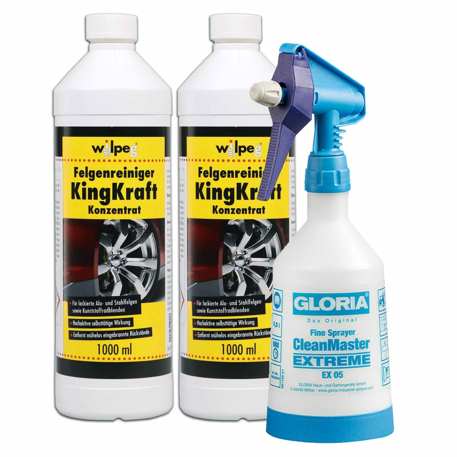 Felgenreiniger KingKraft Konzentrat 2x1L +Sprüher, Alu- & Stahlfelgen Felgenreiniger