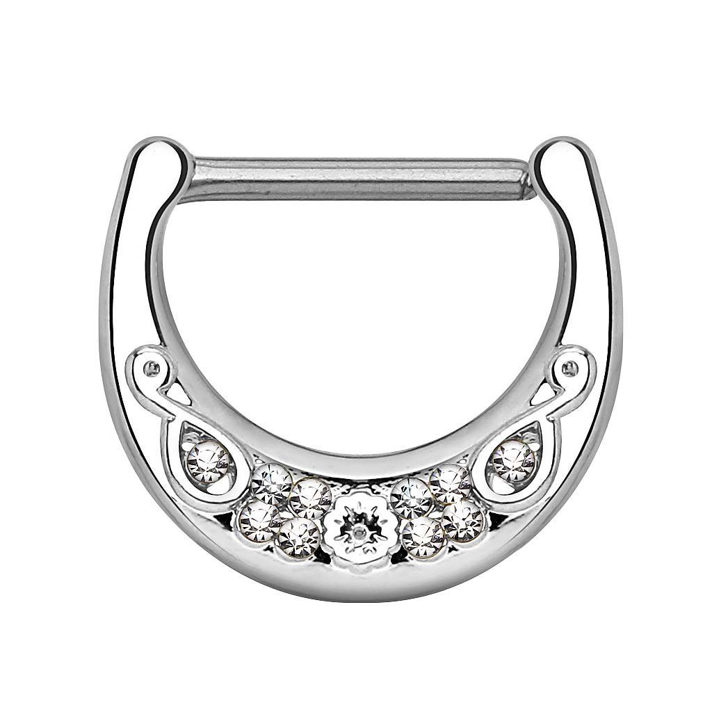 Taffstyle Intimpiercing Intimpiercing Clicker Ring Filigran Kristallen, Intim Brustwarzen Intimpiercing Clicker Ring mit Filigran besetzten Silber