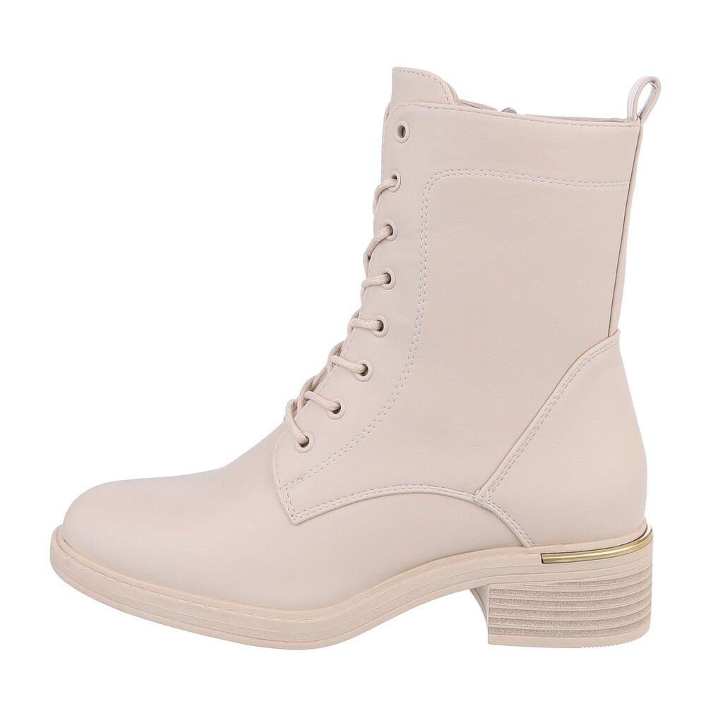 Ital-Design Damen Schnürschuhe Freizeit Schnürstiefelette (84338355) Blockabsatz Schnürstiefeletten in Beige