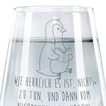 Mr. & Mrs. Panda Glas Pinguin Buch - Transparent - Geschenk, Bücherwurm, Trinkglas mit Grav, Premium Glas, Hochwertige Lasergravur