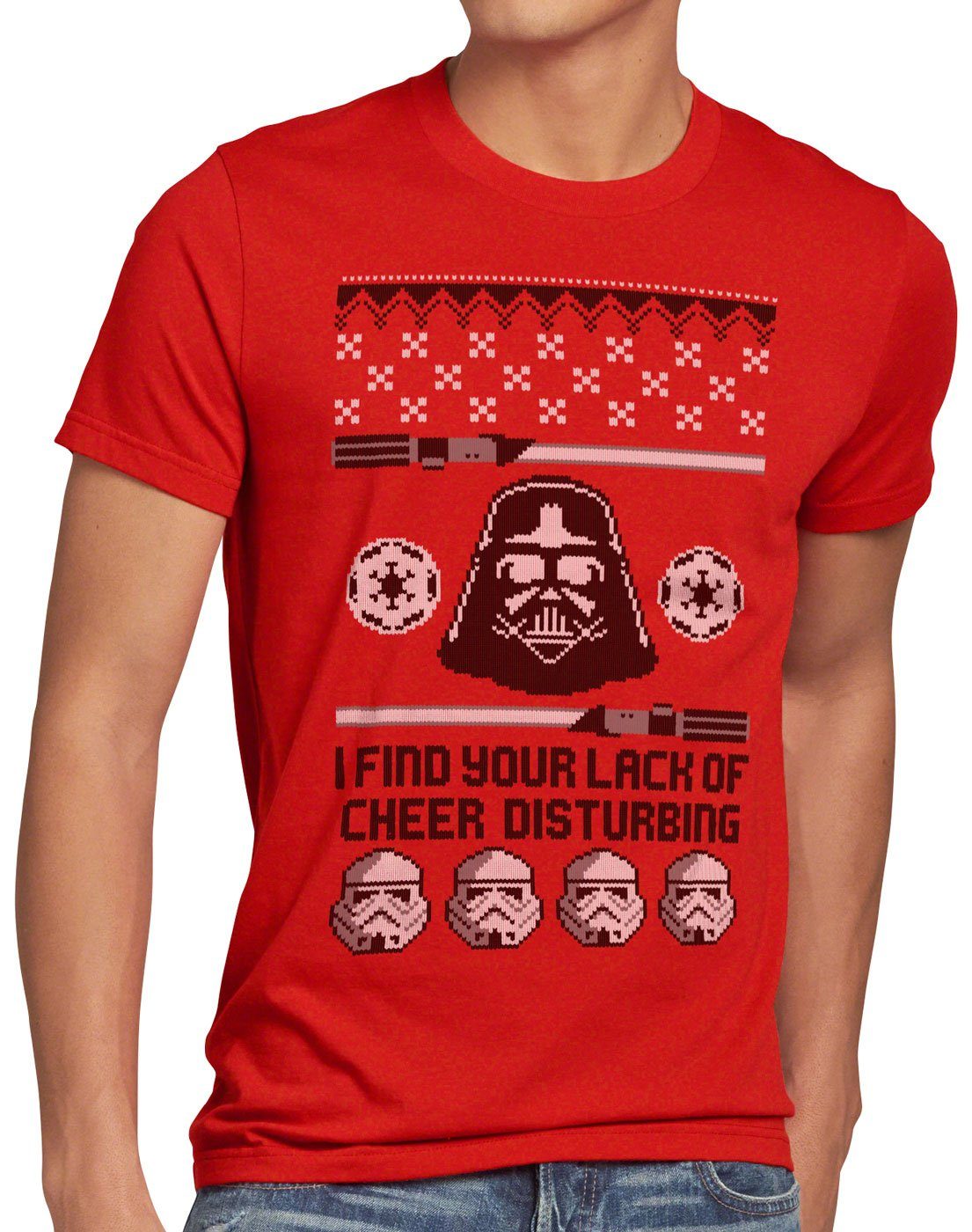 of style3 sith pulli T-Shirt Cheer lichtschwert Lack Print-Shirt Ugly rot Herren weihnachtsbaum x-mas vader Sweater