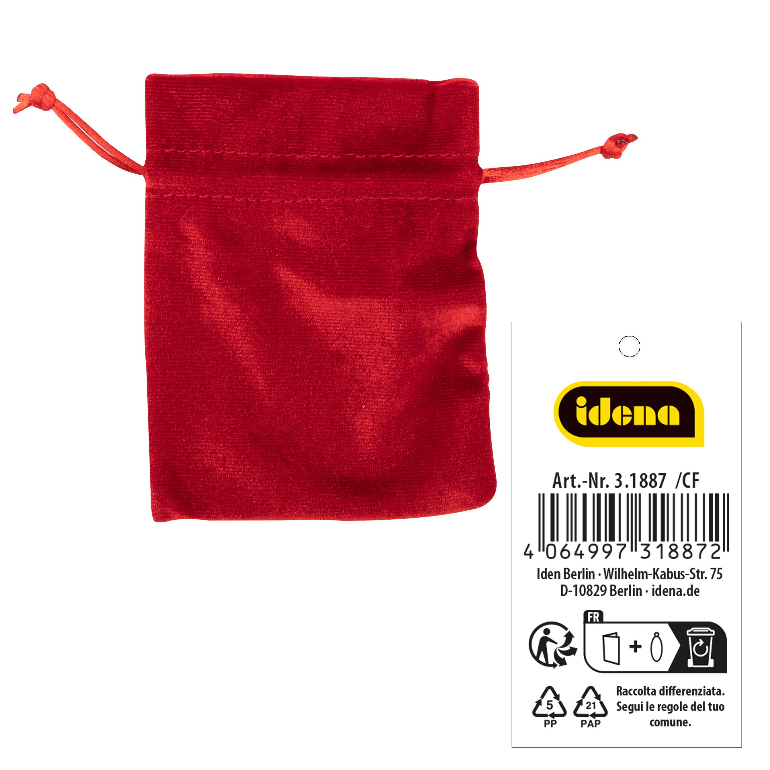 Idena Tragetasche Idena Stoffsäckchen aus Samt rot 10x13cm