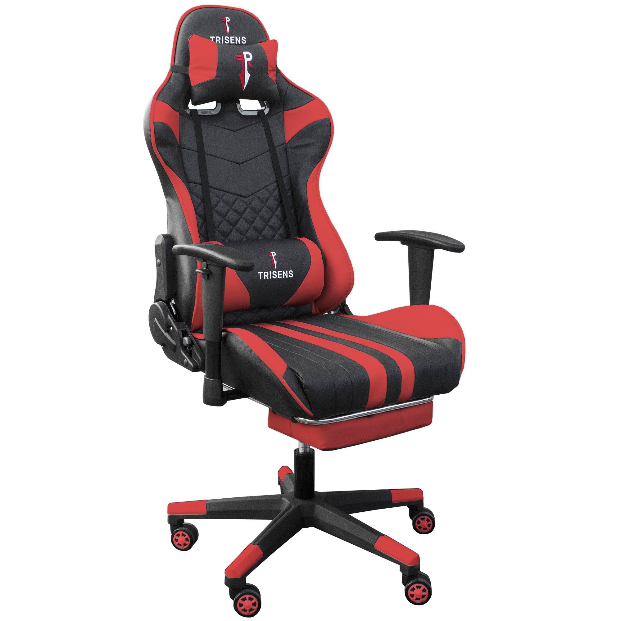 TRISENS Chefsessel Thanos (einzeln), Gaming Stuhl mit flexiblen Armlehnen Bürostuhl im Racing-Design Schwarz / Rot