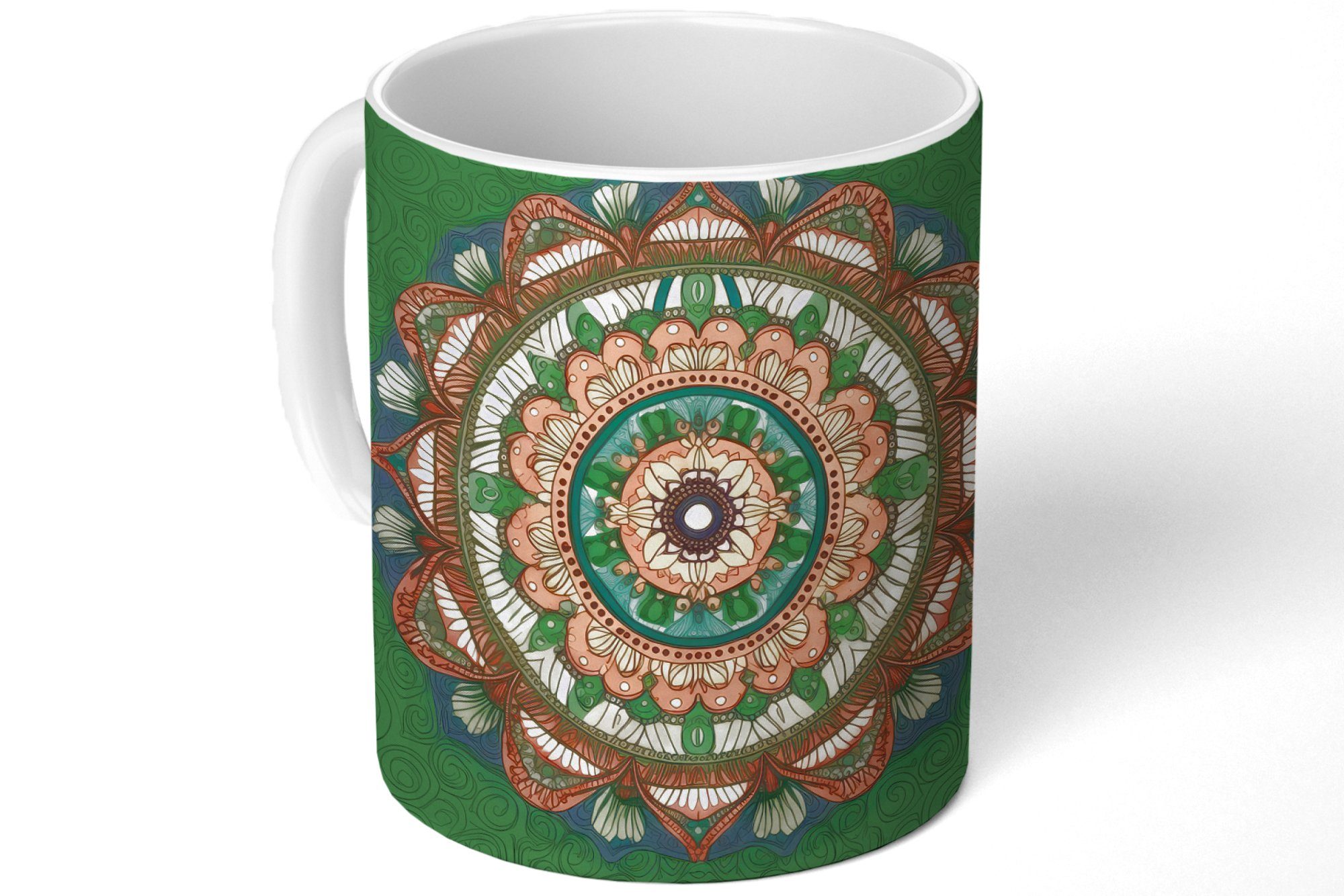 MuchoWow Tasse Mandala - Orange, Blumen Hippie Geschenk Teetasse, - Becher, Keramik, Teetasse, - Kaffeetassen