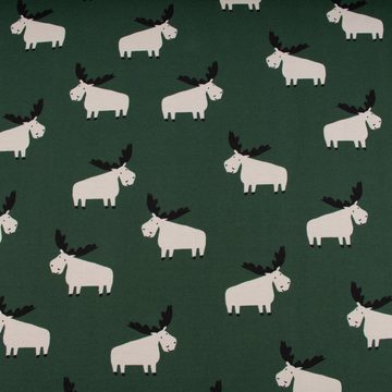 SCHÖNER LEBEN. Stoff Baumwolljersey Jerseystoff Meterware Moose Elche dunkelgrün 1,50m, allergikergeeignet