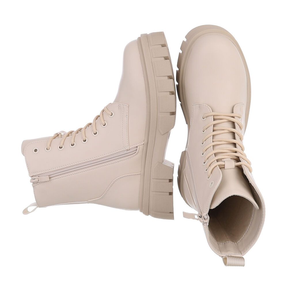 Ital-Design Damen Schnürschuhe Freizeit Schnürstiefelette (87124729) Blockabsatz Plateaustiefeletten in Beige