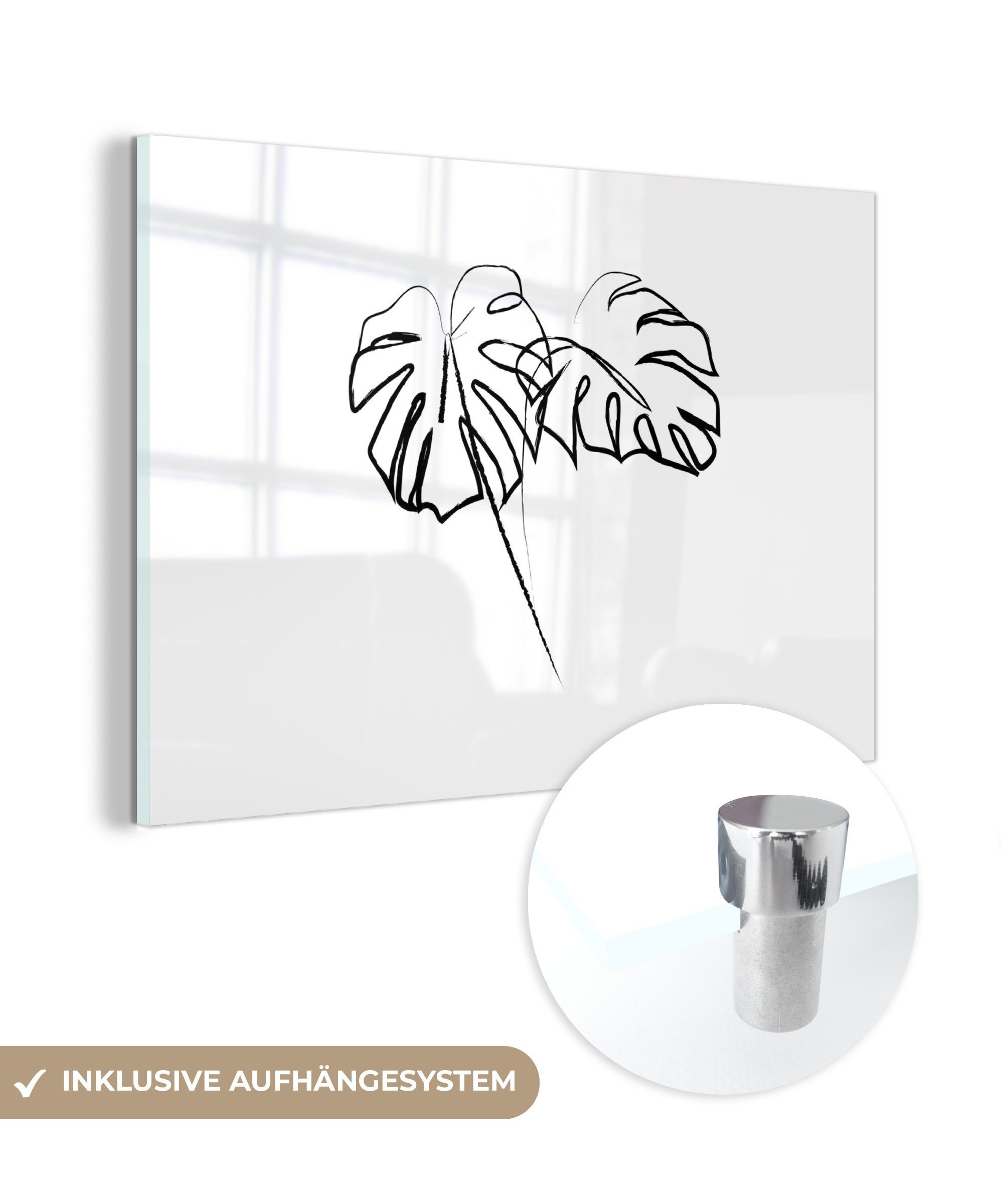 Schlafzimmer St), - Acrylglasbilder & Blätter Pflanze Acrylglasbild Strichzeichnung, - Wohnzimmer MuchoWow (1