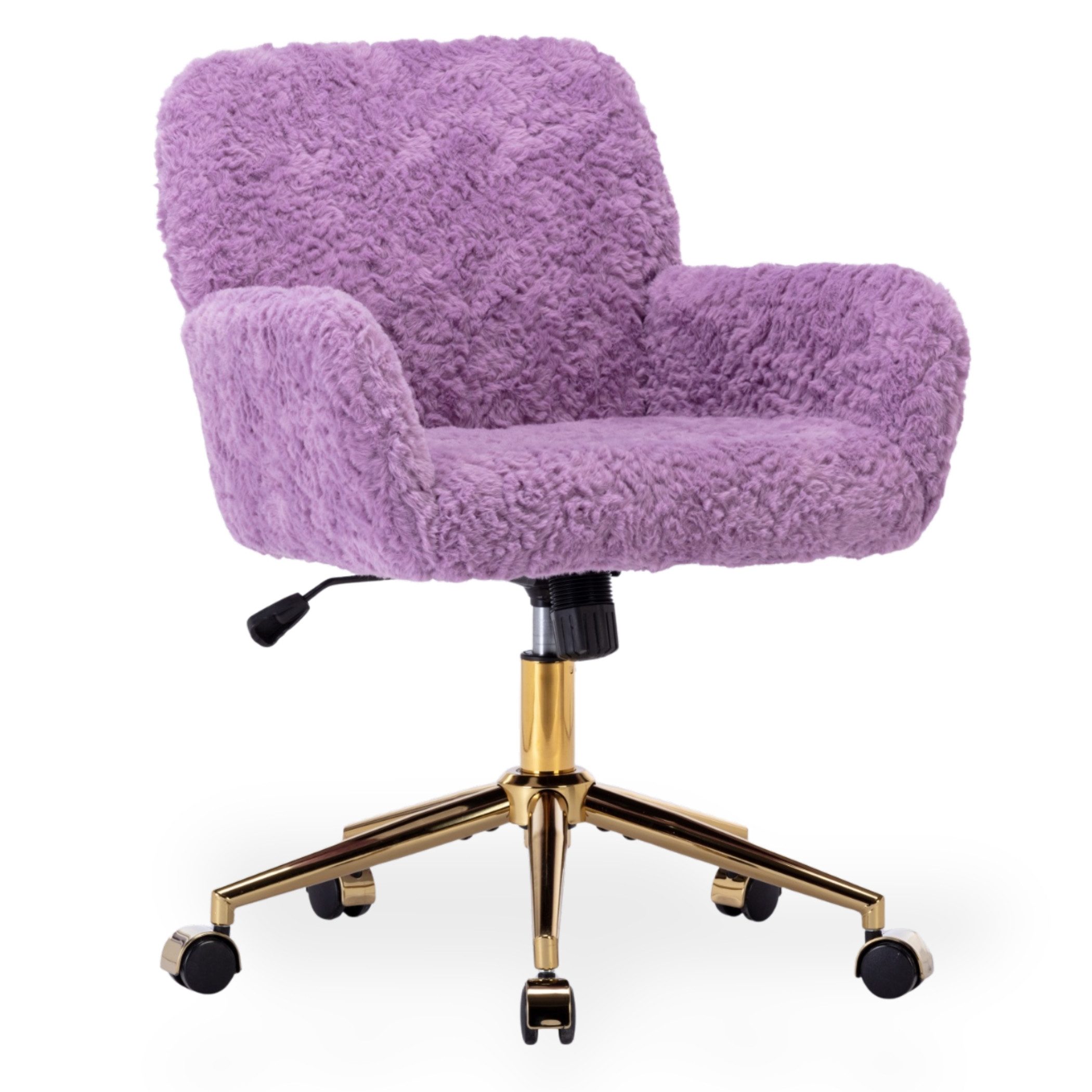 SeedWave Bürostuhl Hochstellbarer Drehstuhl Faux Fur Schminkstuhl mit Wippfunktion, perfekt für Schlafzimmer & Homeoffice, goldene Kreuzfuß