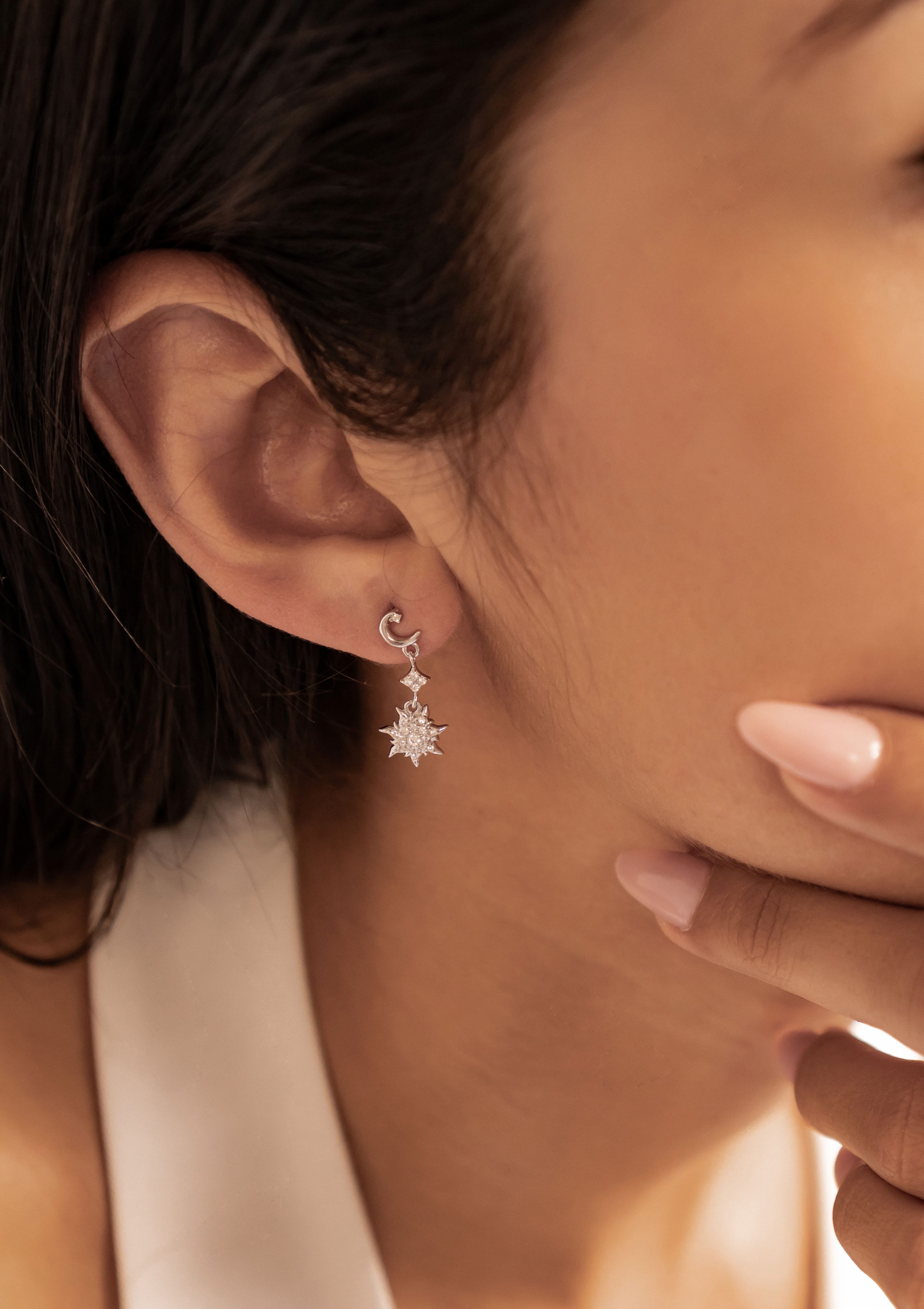 Hey Happiness Paar Ohrhänger Mond und Sonne, mit Zirkonia, Himmlische Hänge günstig online kaufen