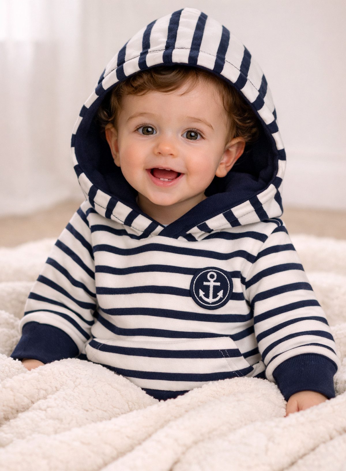 La Bortini Hoodie Kapuzenhoodie Sweatshirt Kapuzenpulli gestreift für Babys und Kinder elastisch, weich – Bild 4 von 4