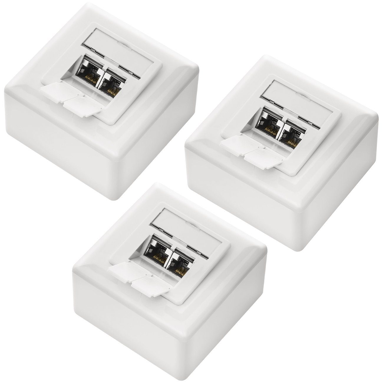 deleyCON deleyCON 3x CAT6 Netzwerkdose 2x RJ45 Port Geschirmt Aufputz Netzwerk-Adapter