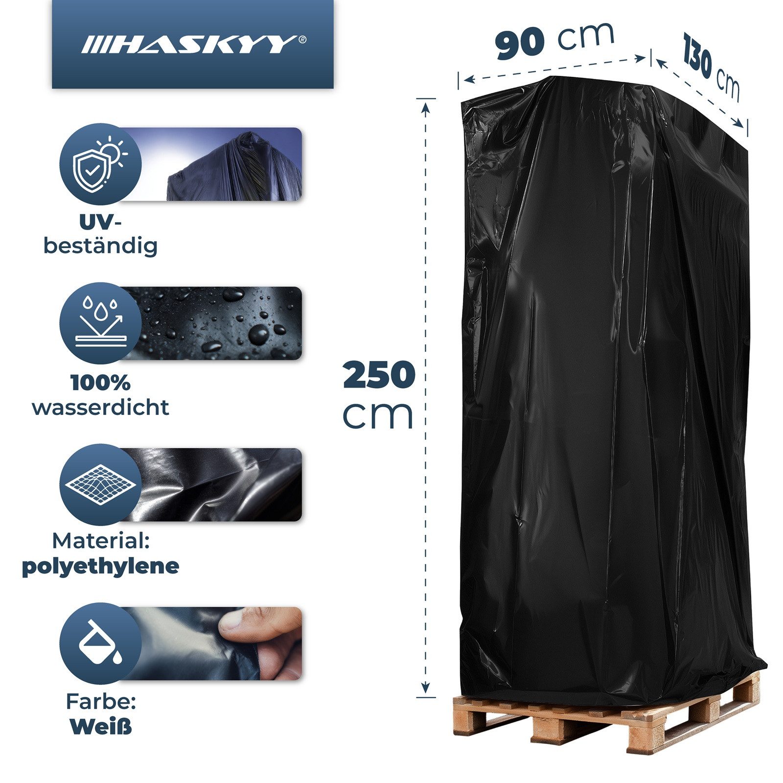 HASKYY Schutzhaube Abdeckhaube Palettenhaube PE bag UV-beständig 130x90x250cm
