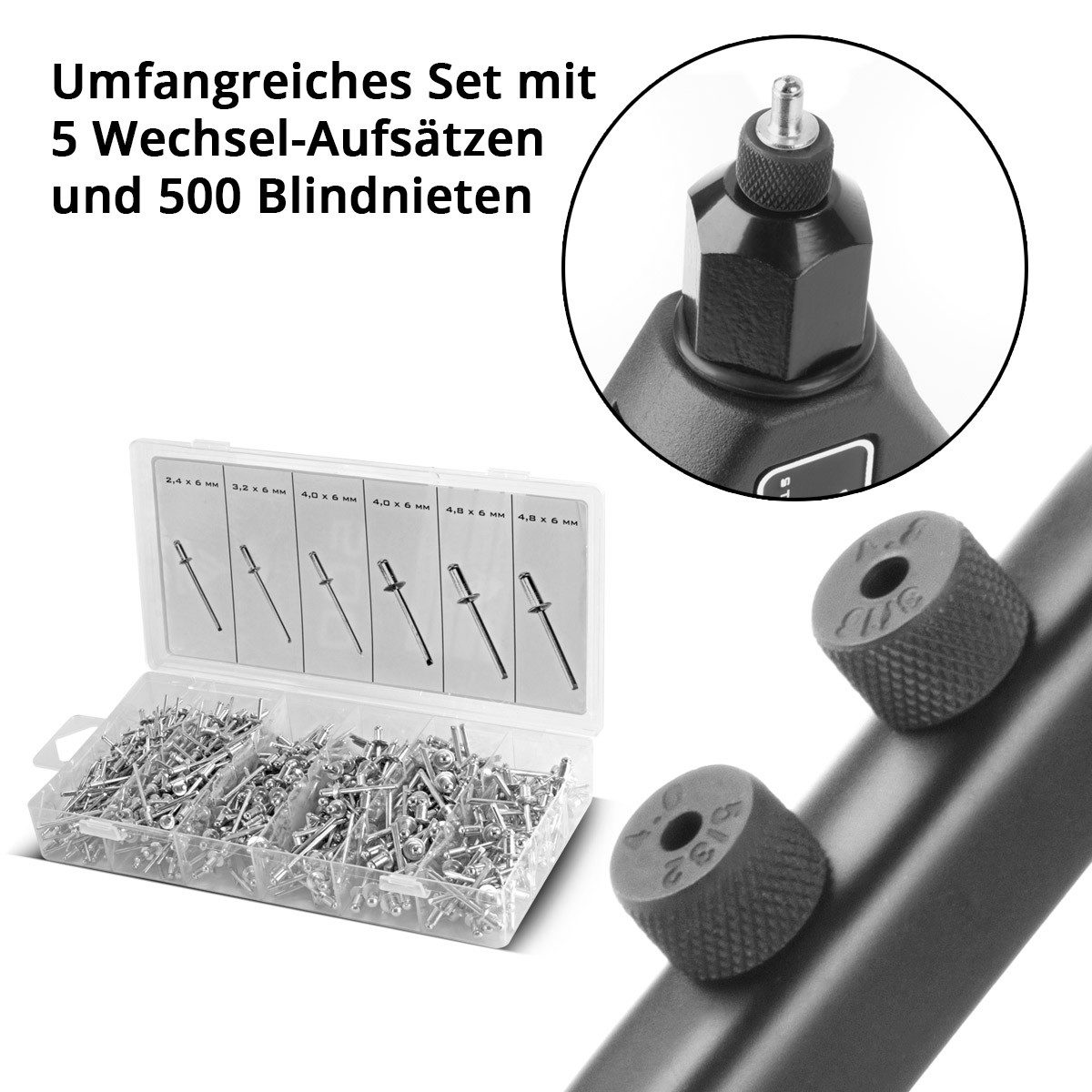 STAHLWERK Blindnietzange Nietzangen Set Hebelnietzange Popnietzange + 500 Nieten, 1-tlg.