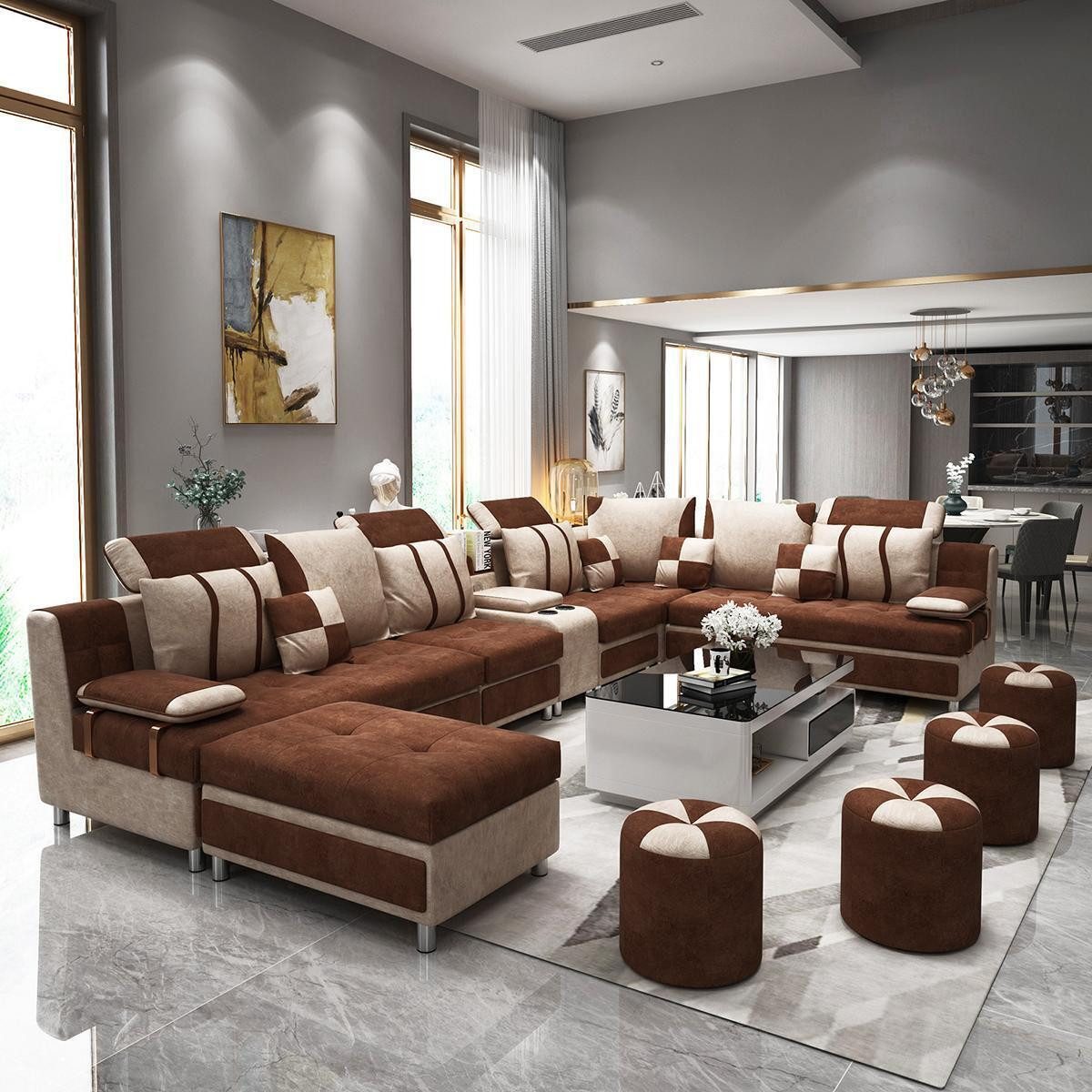 JVmoebel Ecksofa Sofa L-Form Braun Polsterstoff Komfortables Relax Sofa Sofort, Made in Europa