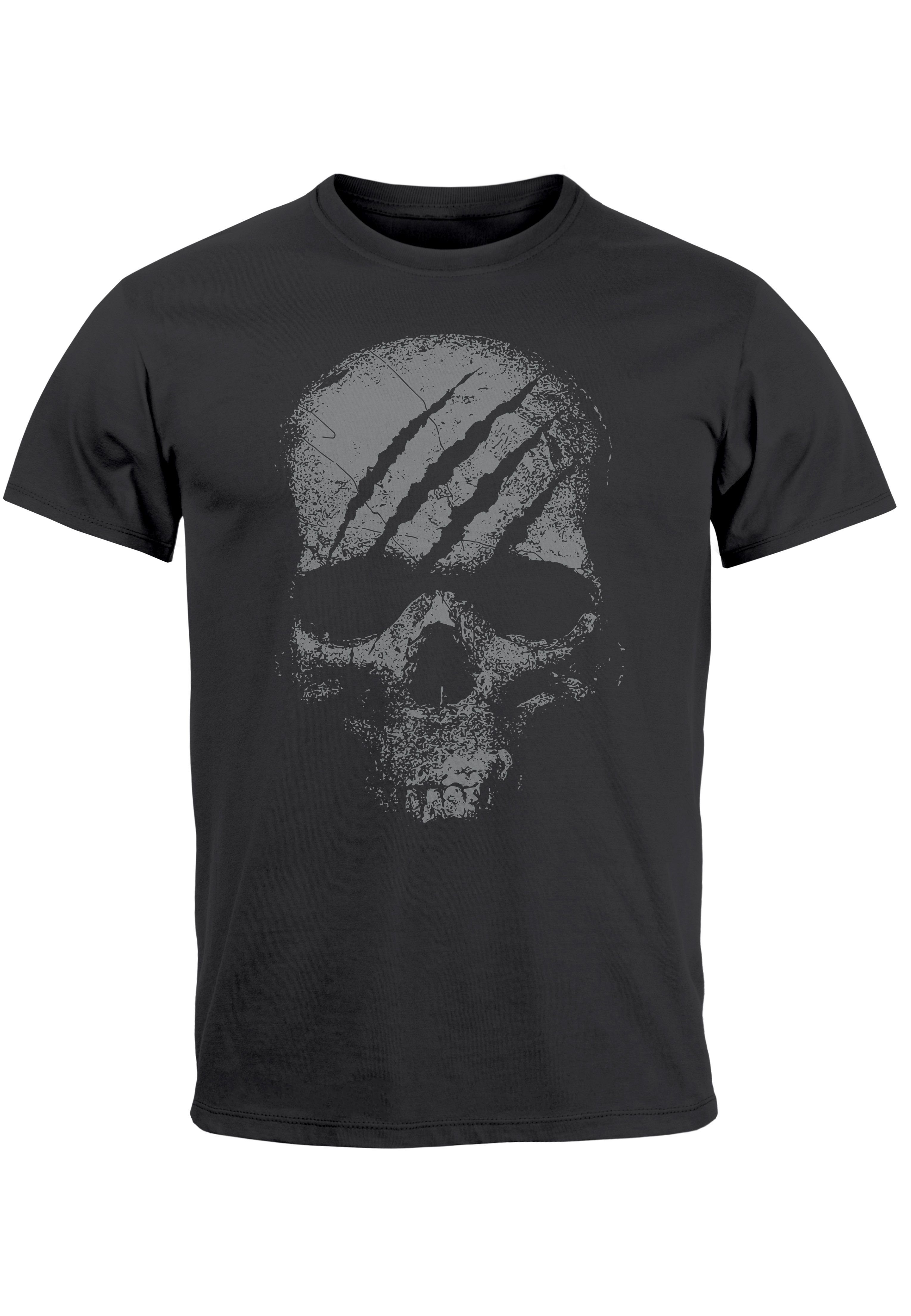 Neverless Print-Shirt Herren T-Shirt Totenkopf Skull Totenschädel Skelett Print Aufdruck Fas mit Print anthrazit