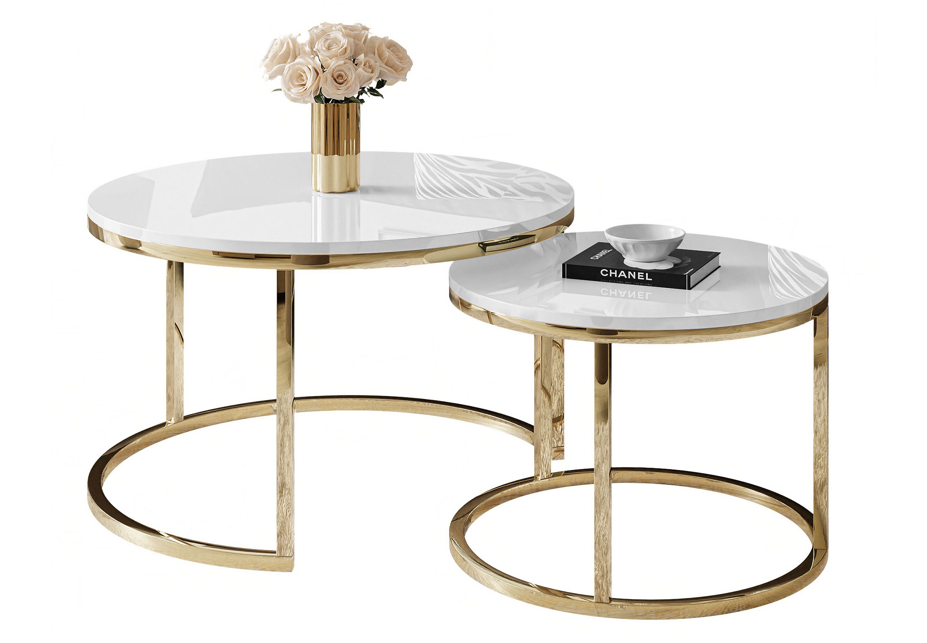 Lookway Couchtisch CIRI 2in1 Hochglanz mit Gold Chrom Gestell (2er Set), Du günstig online kaufen