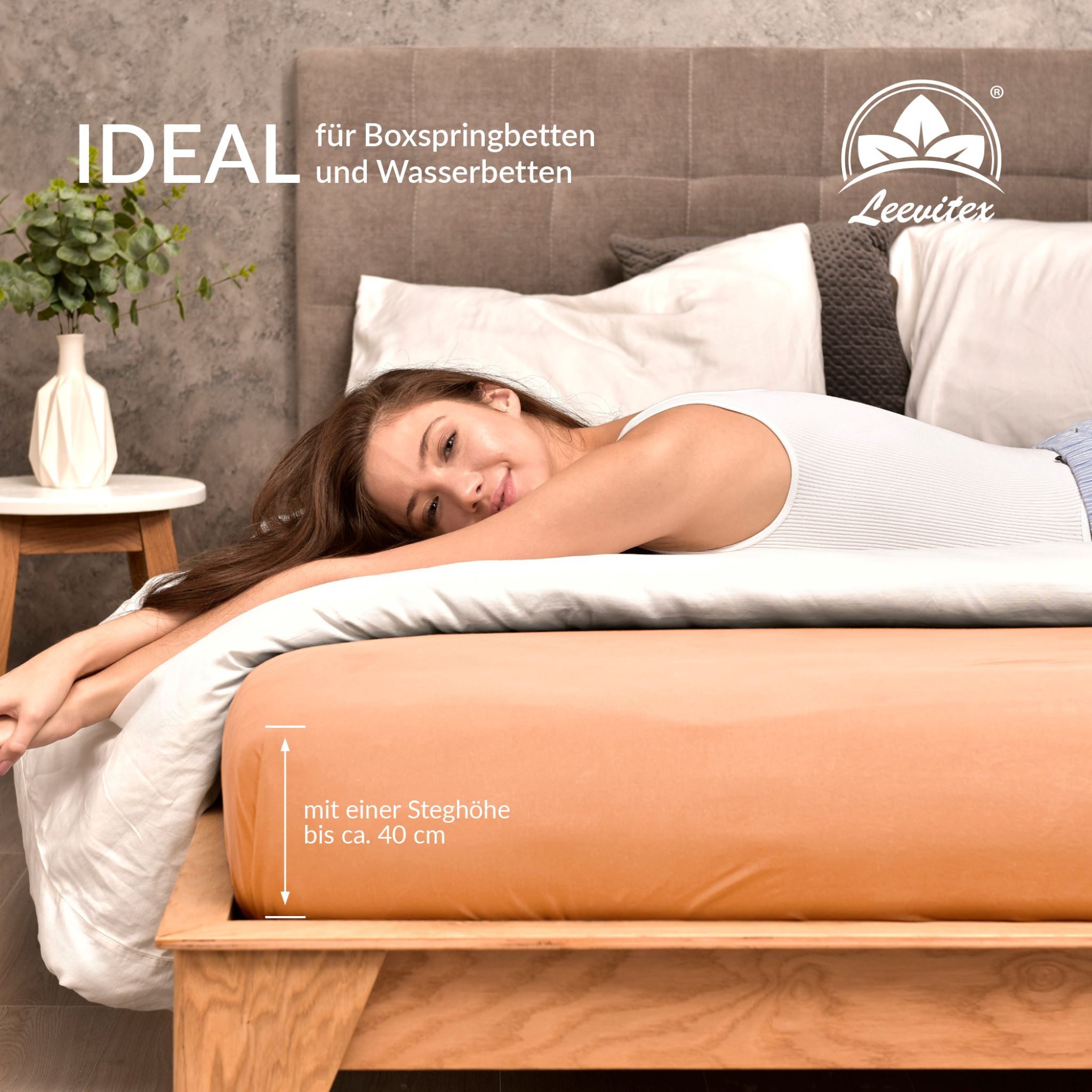 leevitex® Spannbettlaken verschiedene Größen, Stoffgewicht 170 g/m², 40 cm Steghöhe, Jersey, Gummizug: rundum, (1 Stück), verschiedene Farben, OEKO-TEX® STANDAR – Bild 4 von 5