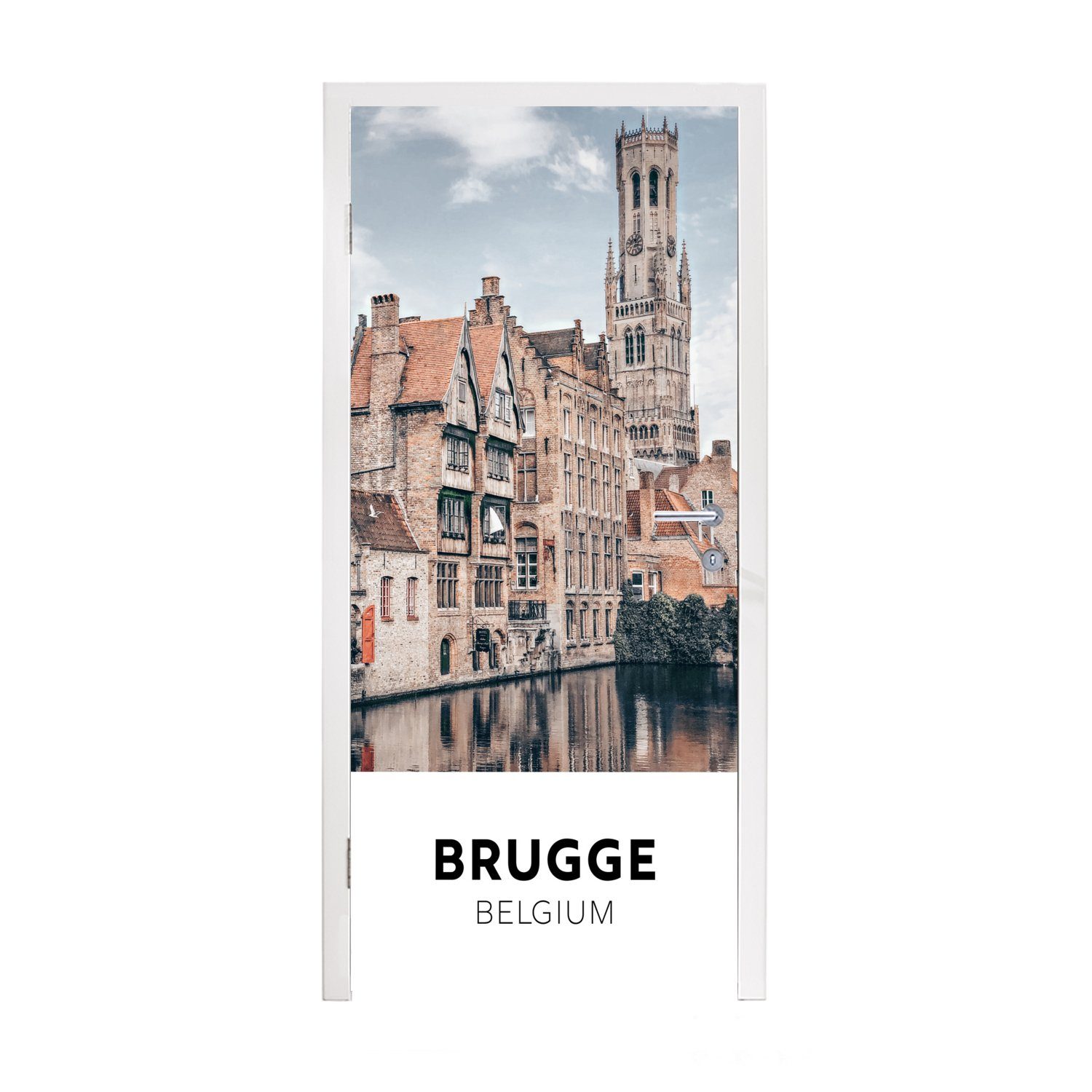 Belgien Matt, bedruckt, Fototapete 75x205 - (1 - Türtapete St), - Architektur Türaufkleber, Brügge Wasser, für MuchoWow Tür, cm