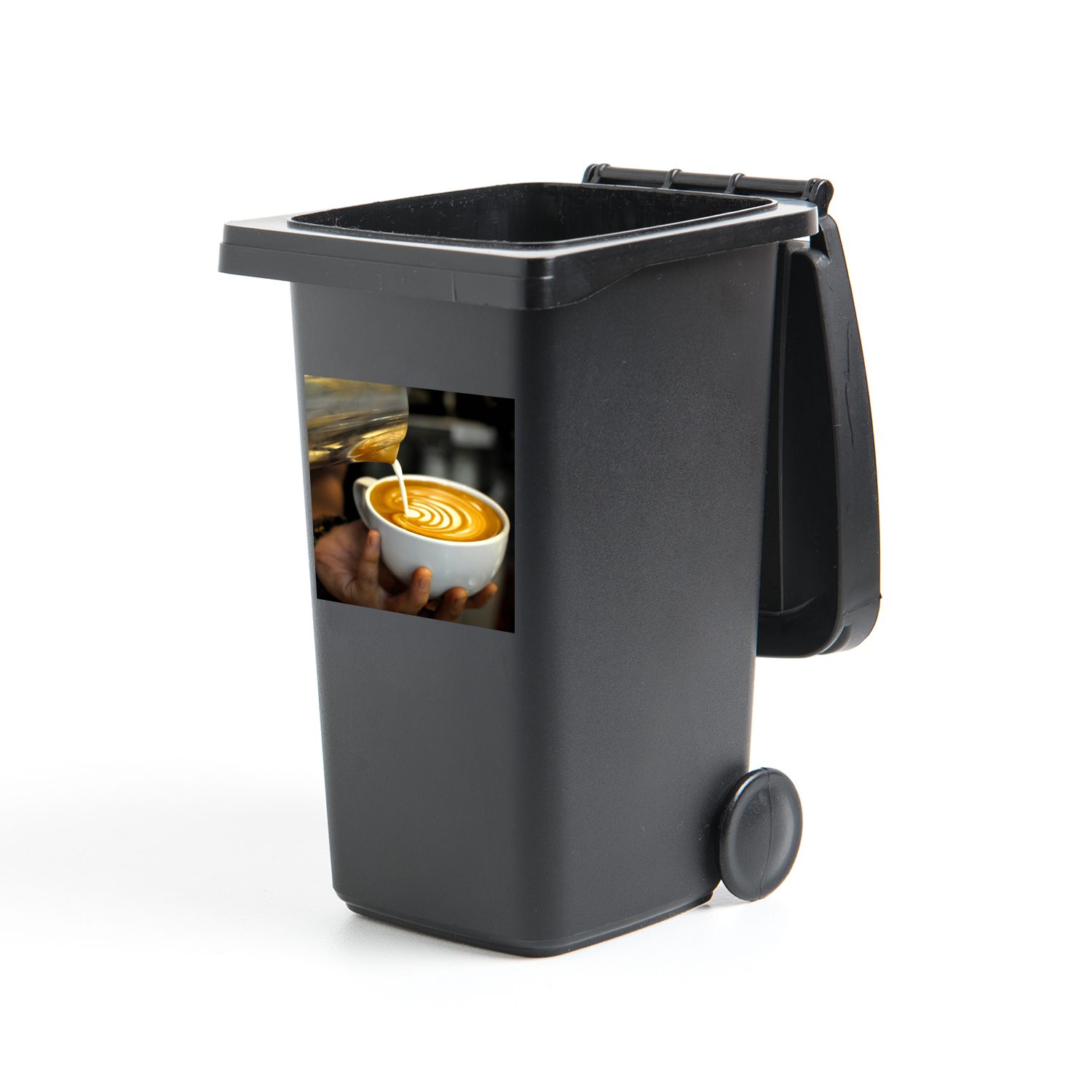 MuchoWow Wandsticker Milchkaffee Sticker, die Milch des Tasse St), Cappuccinos wird Die in wie Abfalbehälter Container, Mülleimer-aufkleber, Mülltonne, ein (1